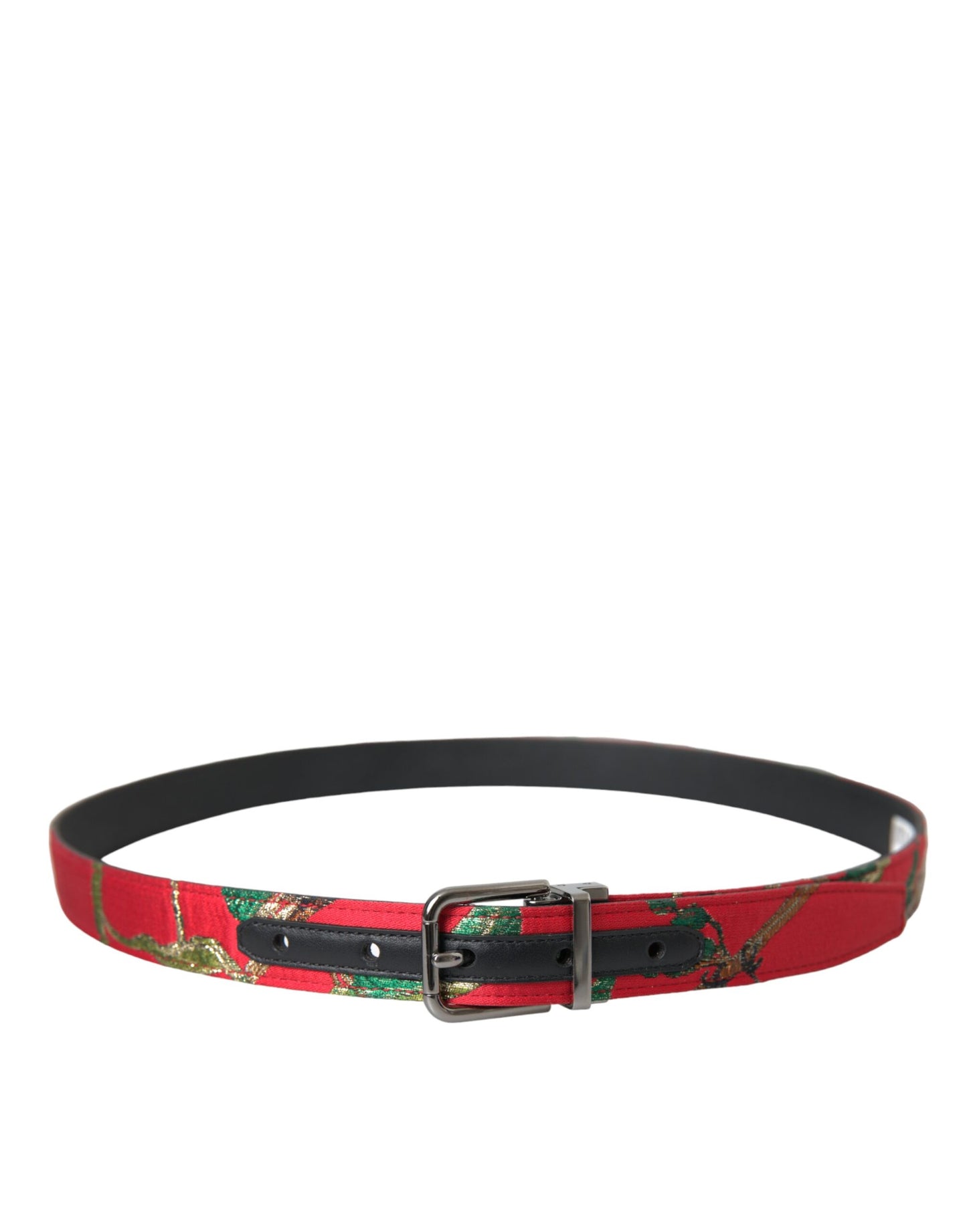 Dolce &amp; Gabbana Red leather jacquard belt with silver metal buckle