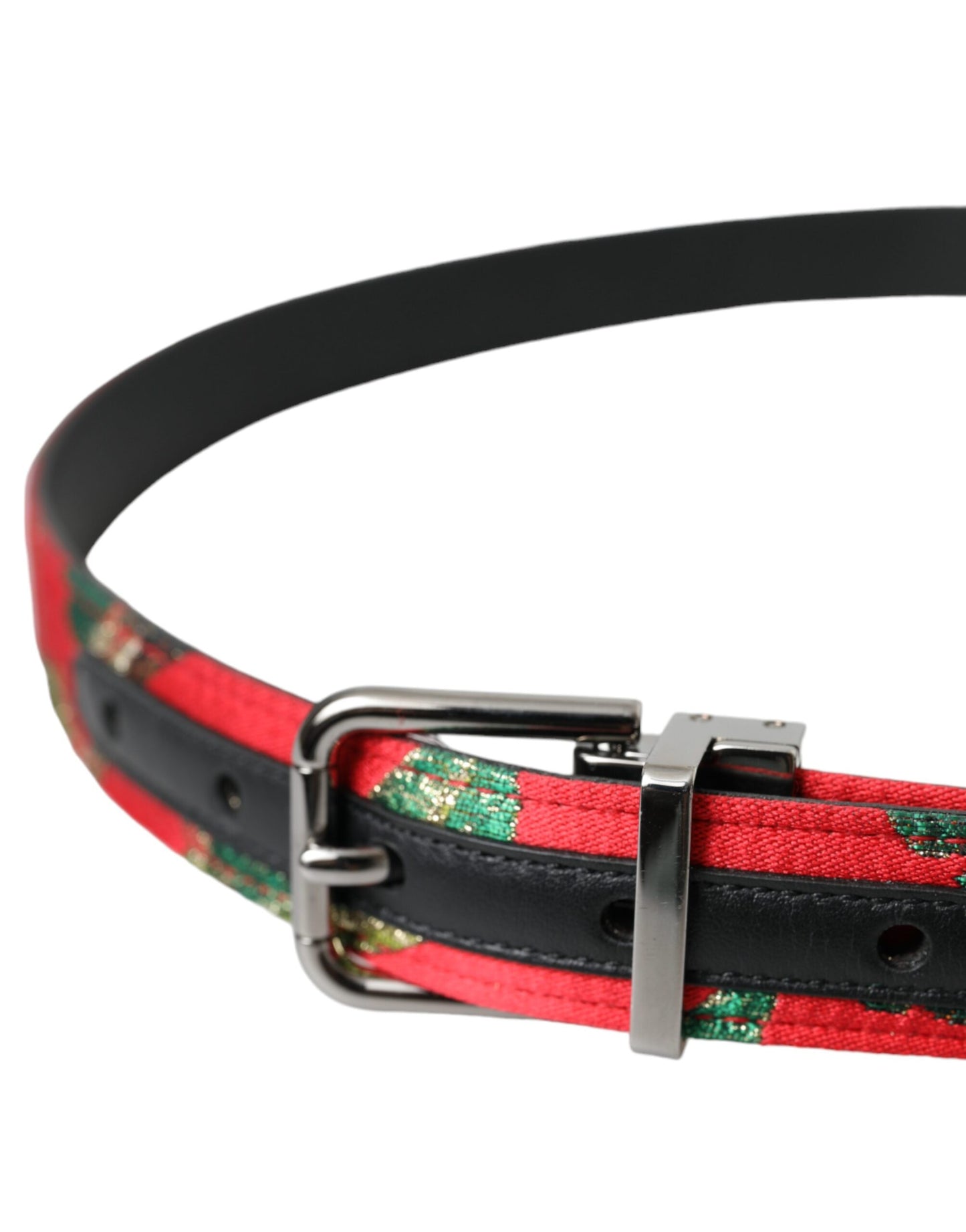 Dolce &amp; Gabbana Red leather jacquard belt with silver metal buckle