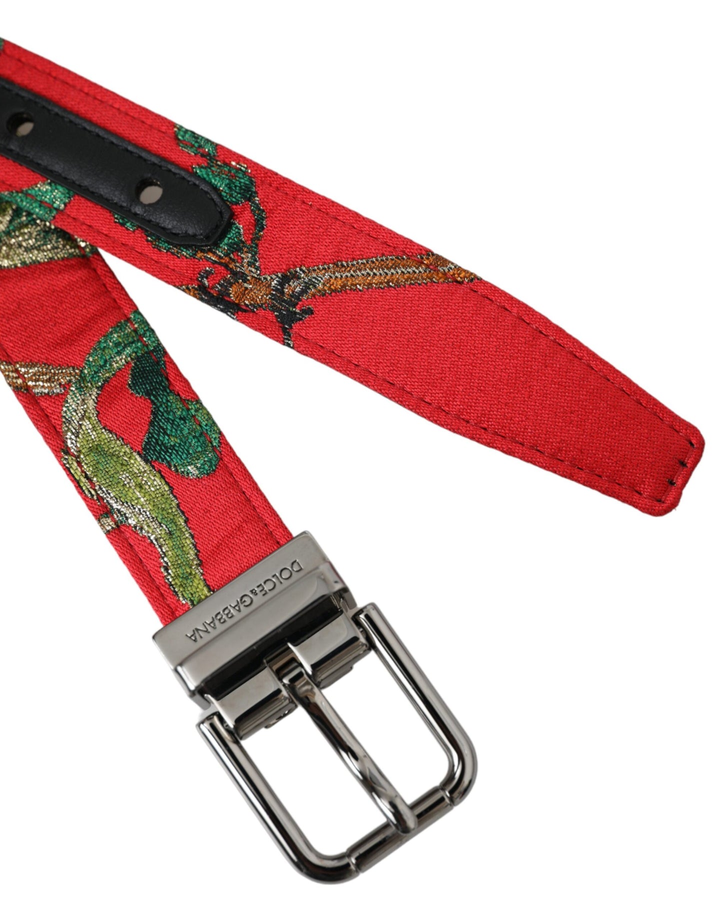 Dolce &amp; Gabbana Red leather jacquard belt with silver metal buckle