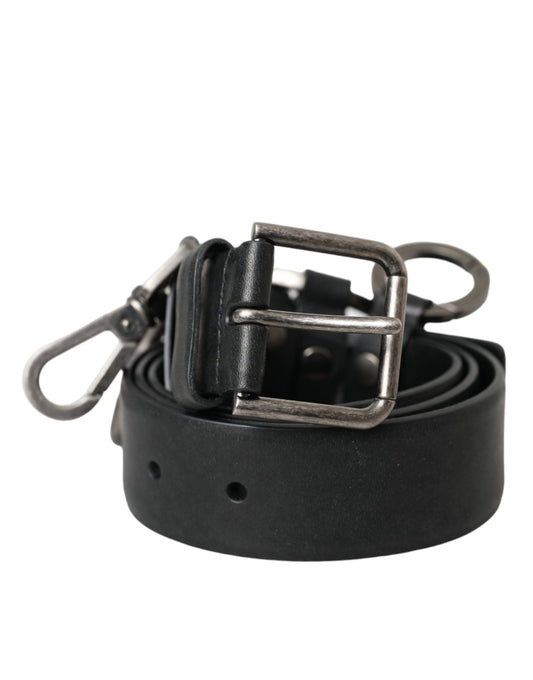 Dolce &amp; Gabbana Black Calfskin Silver Metal Buckle Belt