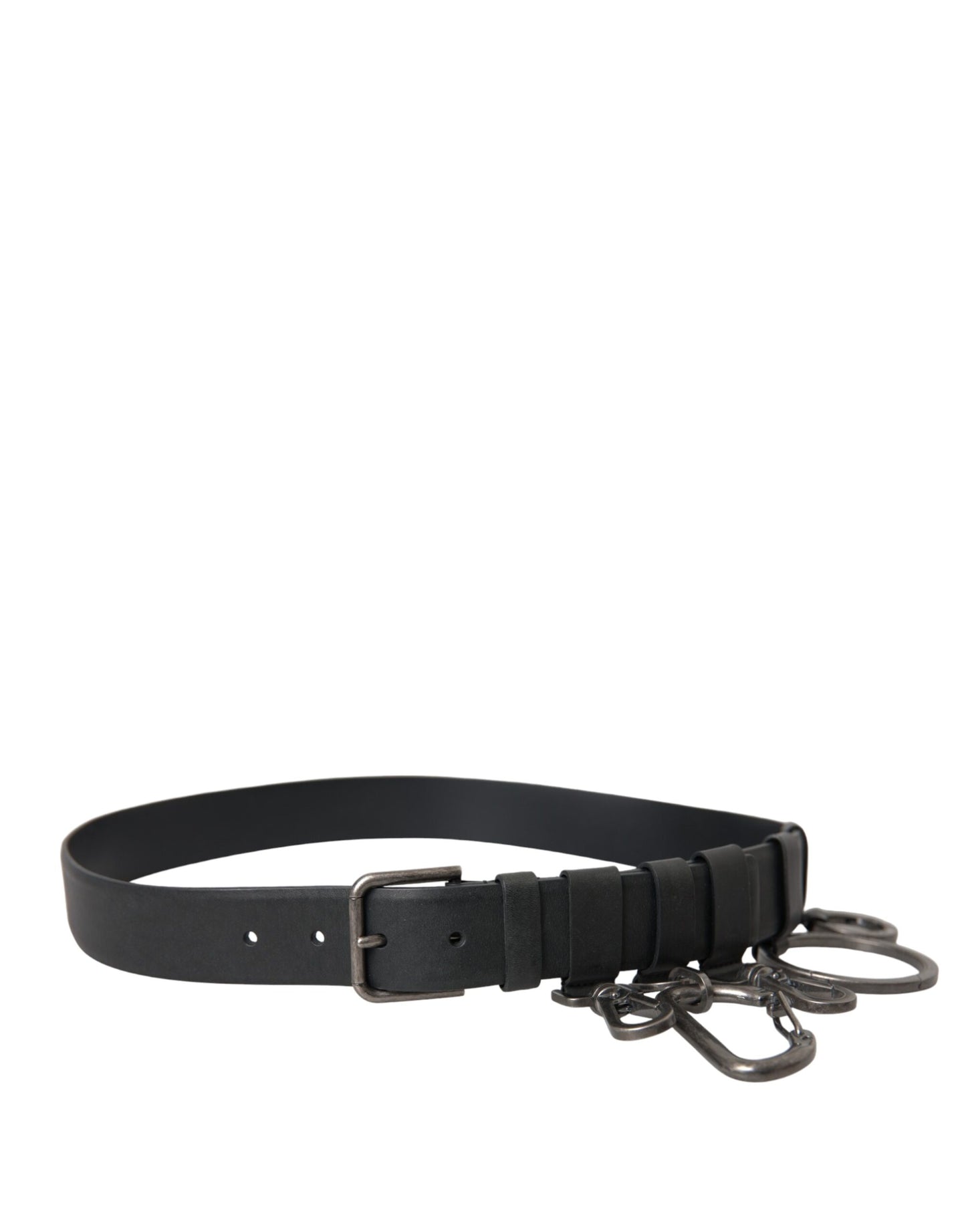 Dolce &amp; Gabbana Black Calfskin Silver Metal Buckle Belt