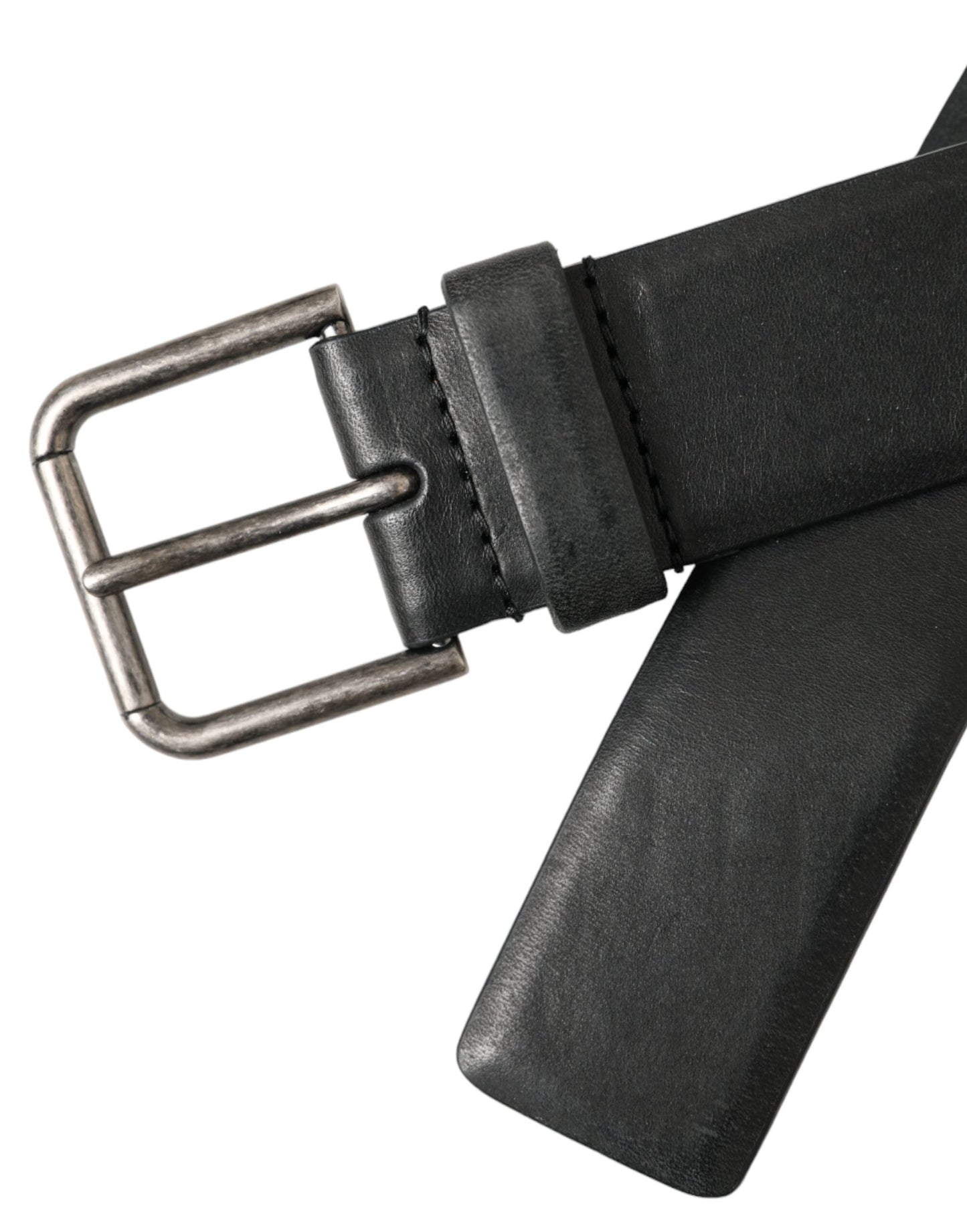 Dolce &amp; Gabbana Black Calfskin Silver Metal Buckle Belt