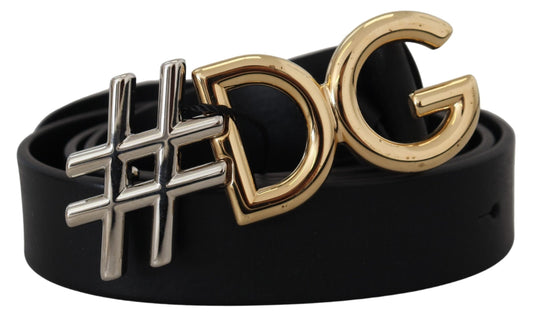 Dolce &amp; Gabbana Black Leather Metal #DG Logo Buckle Belt