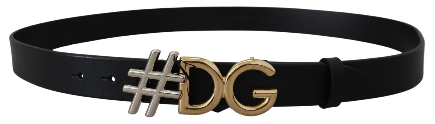 Dolce &amp; Gabbana Black Leather Metal #DG Logo Buckle Belt