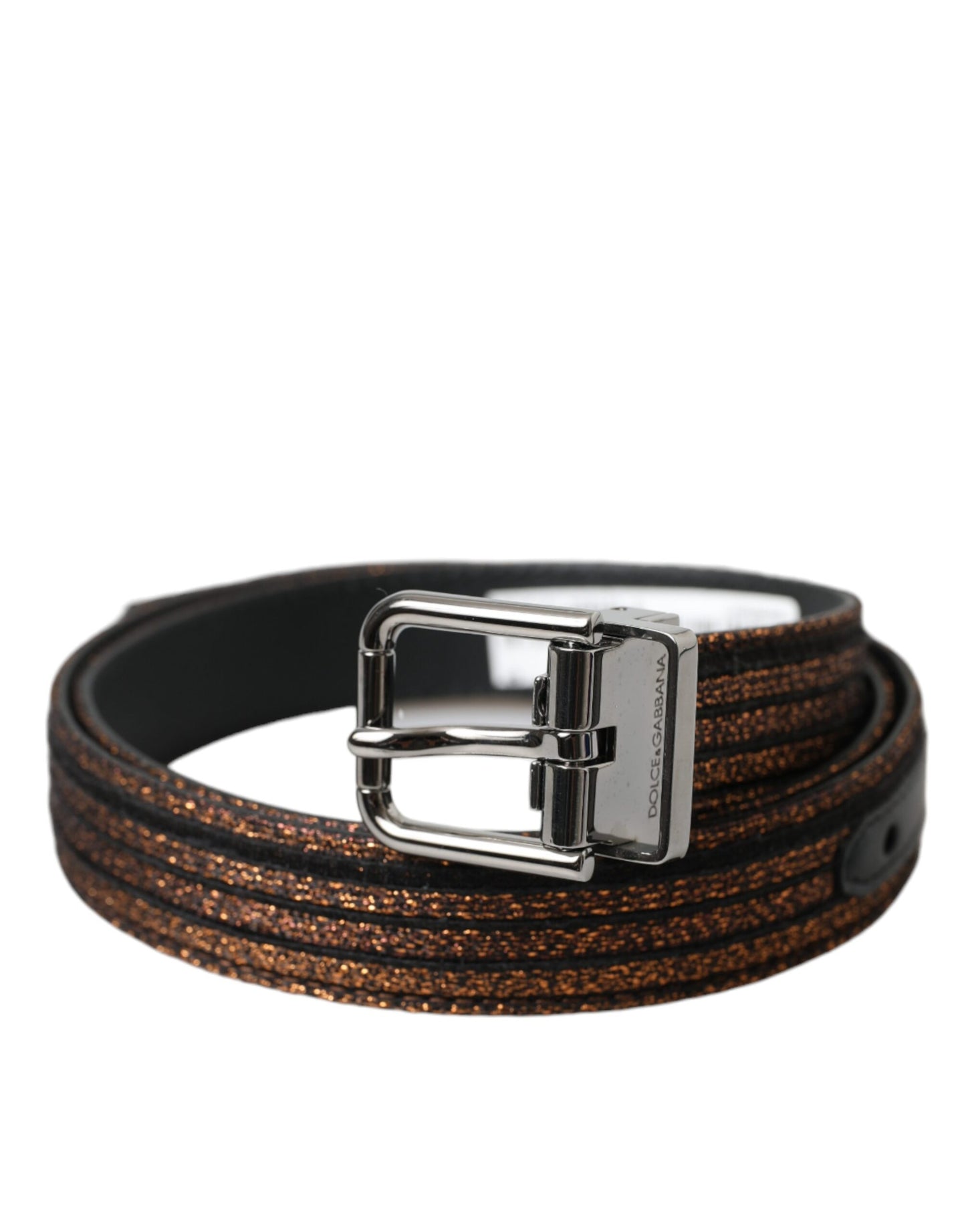 Dolce &amp; Gabbana Gold-tone jacquard stripe belt with silver metal buckle