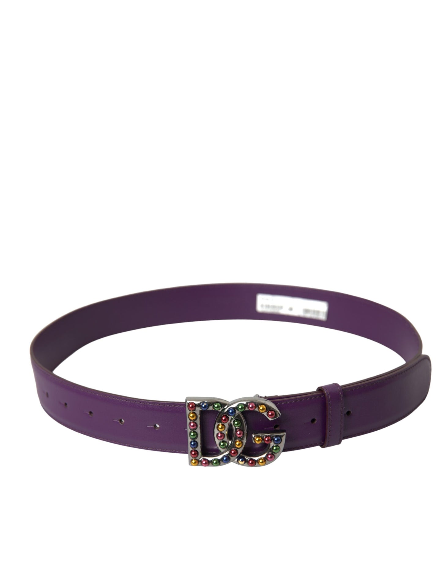 Dolce &amp; Gabbana Purple Leather DG Logo Studded Metal Buckle Belt