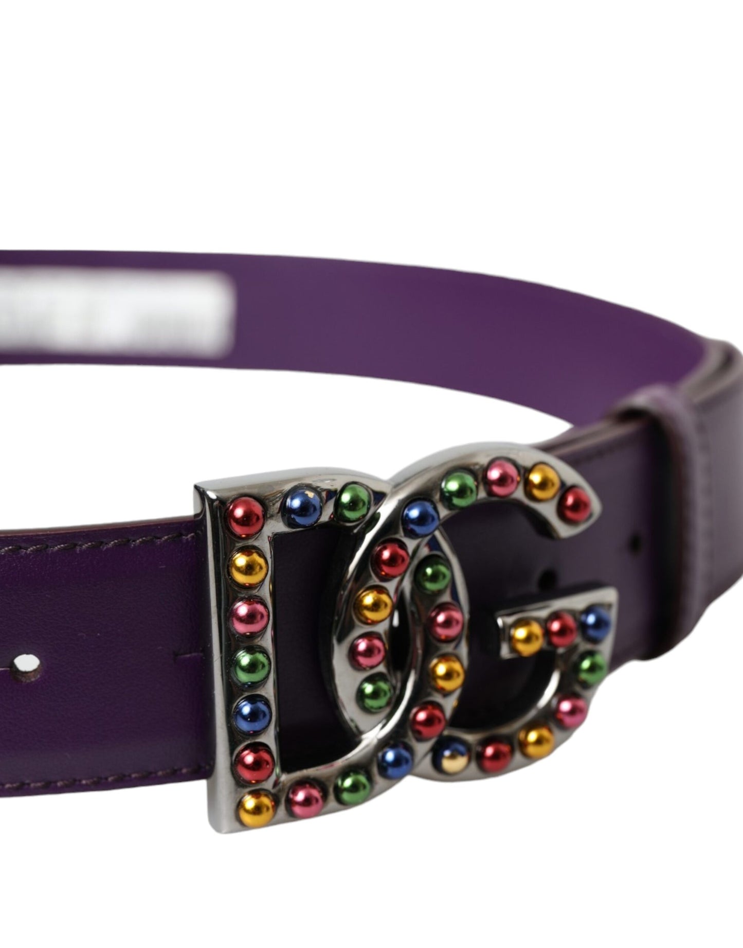 Dolce &amp; Gabbana Purple Leather DG Logo Studded Metal Buckle Belt