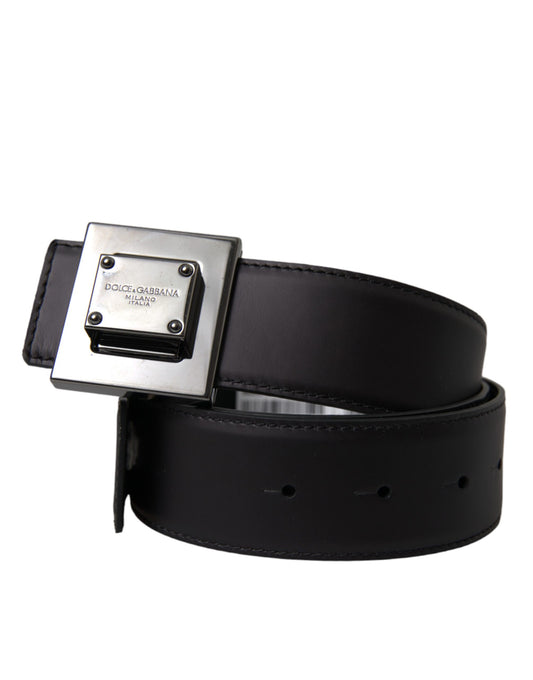 Dolce &amp; Gabbana Black calf leather belt with square metal buckle