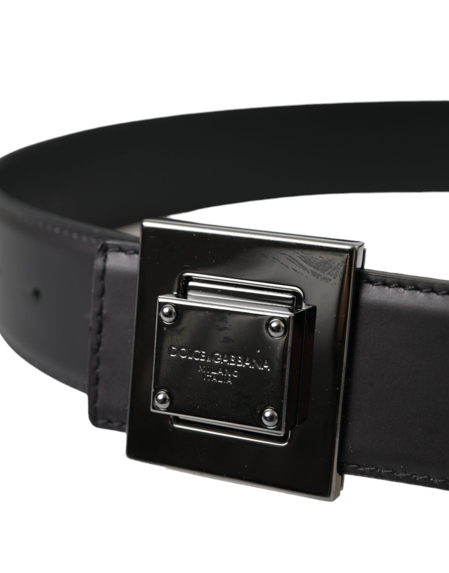 Dolce &amp; Gabbana Black calf leather belt with square metal buckle