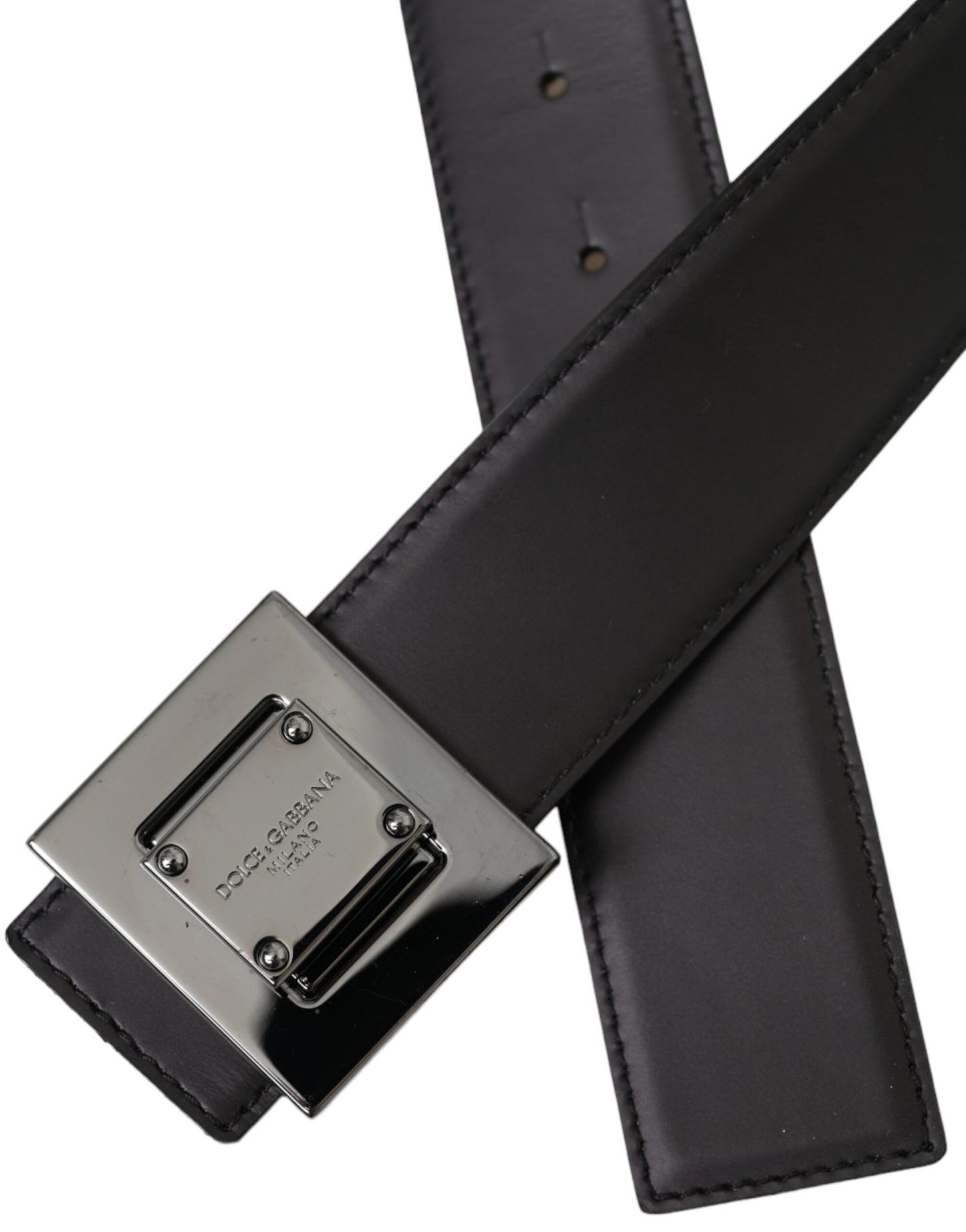 Dolce &amp; Gabbana Black calf leather belt with square metal buckle