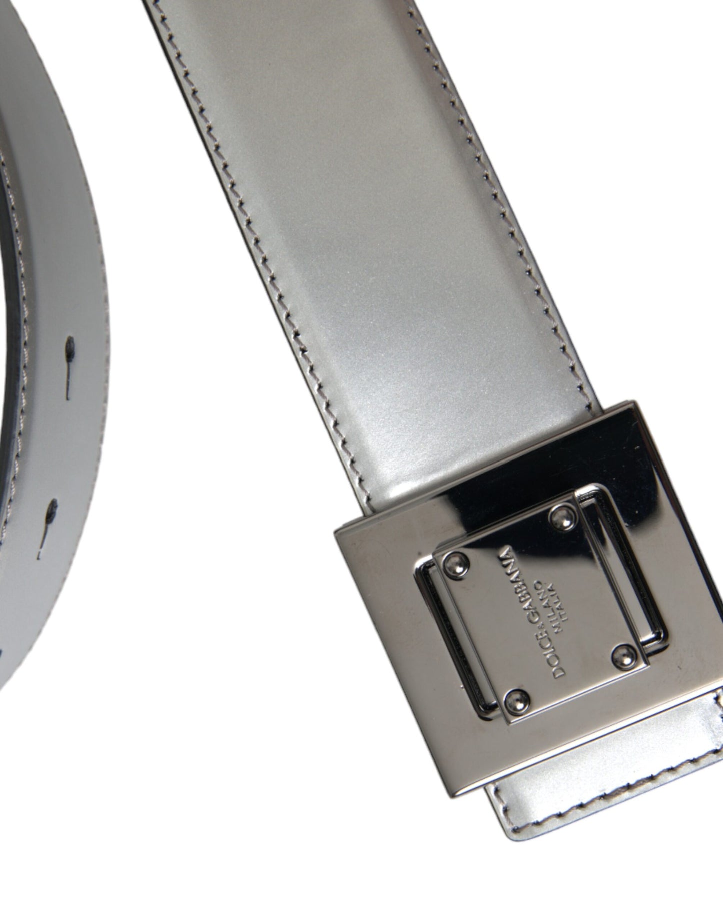 Dolce &amp; Gabbana Silver leather belt with square metal buckle