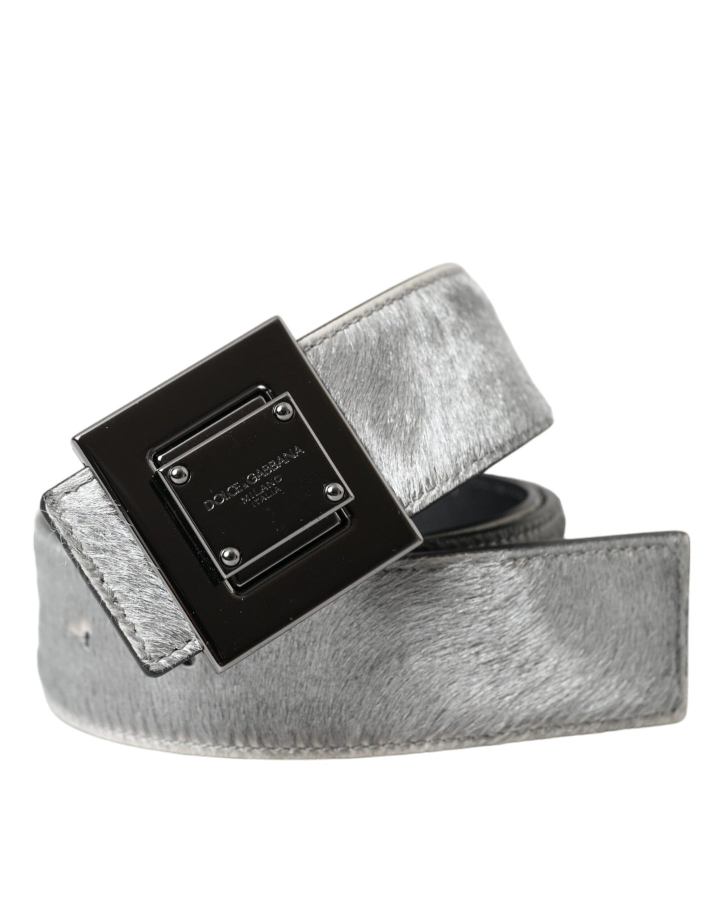 Dolce &amp; Gabbana Silver leather belt with square metal buckle