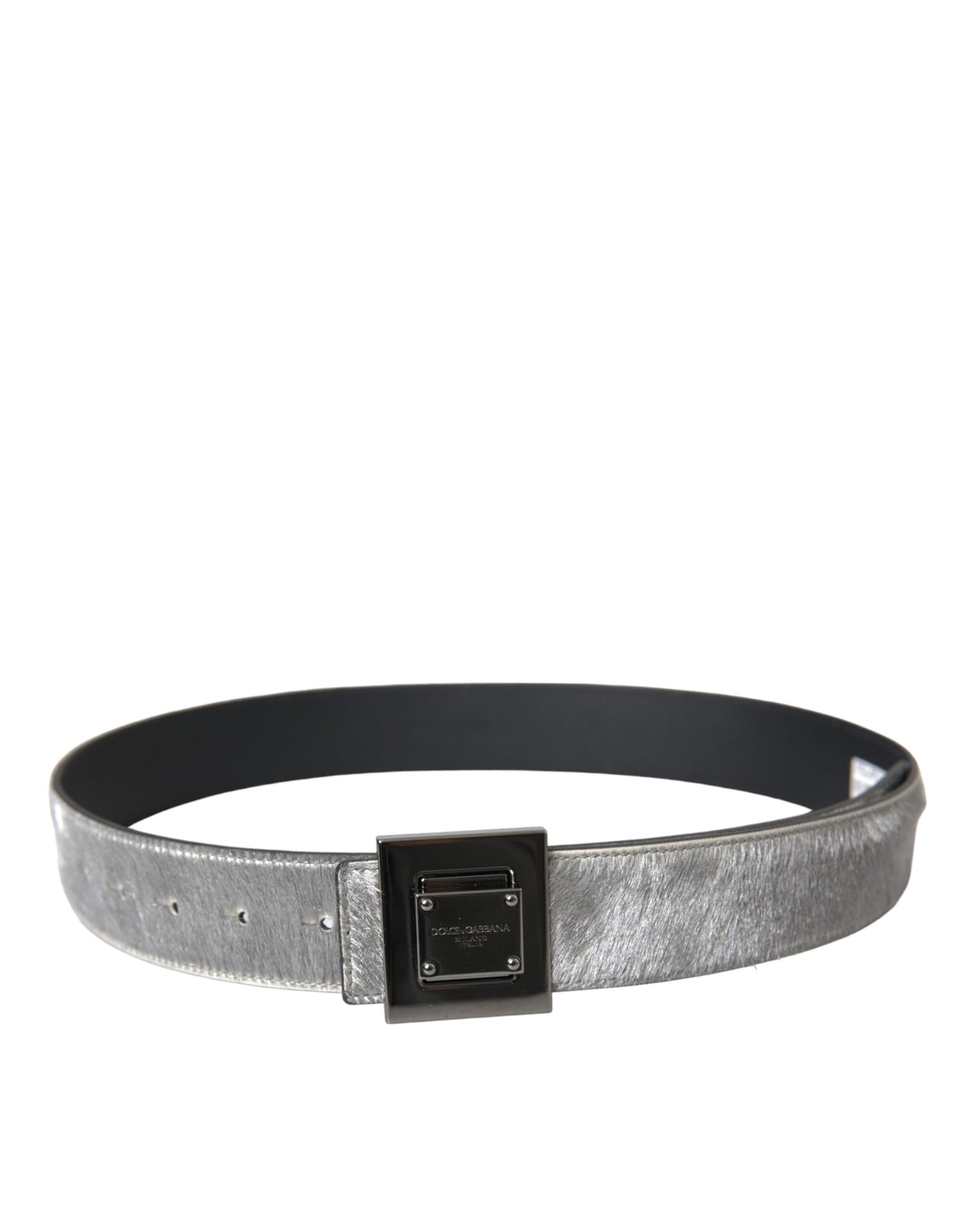 Dolce &amp; Gabbana Silver leather belt with square metal buckle