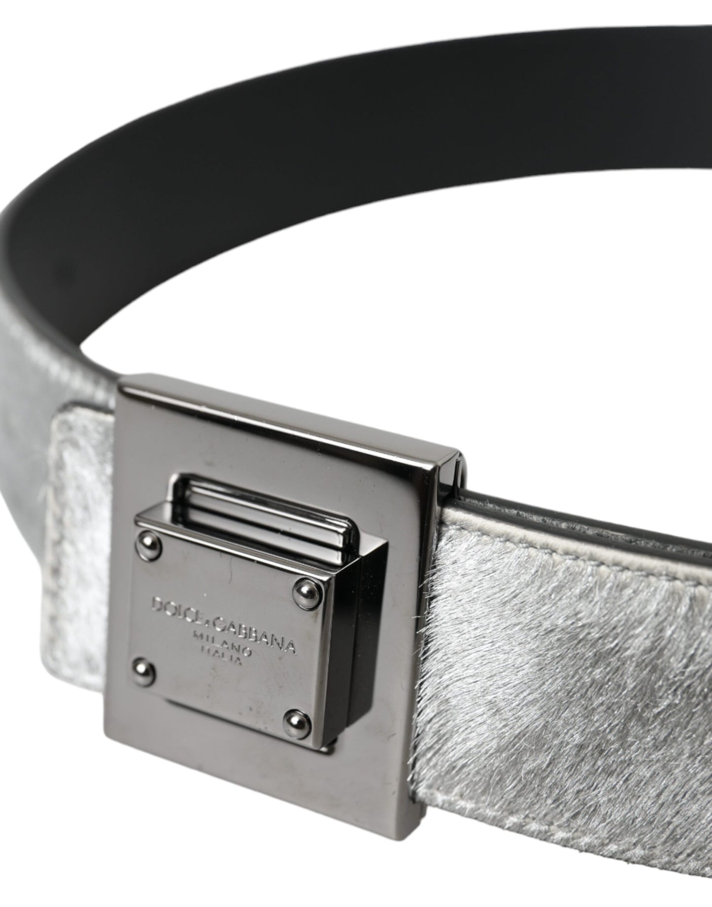 Dolce &amp; Gabbana Silver leather belt with square metal buckle