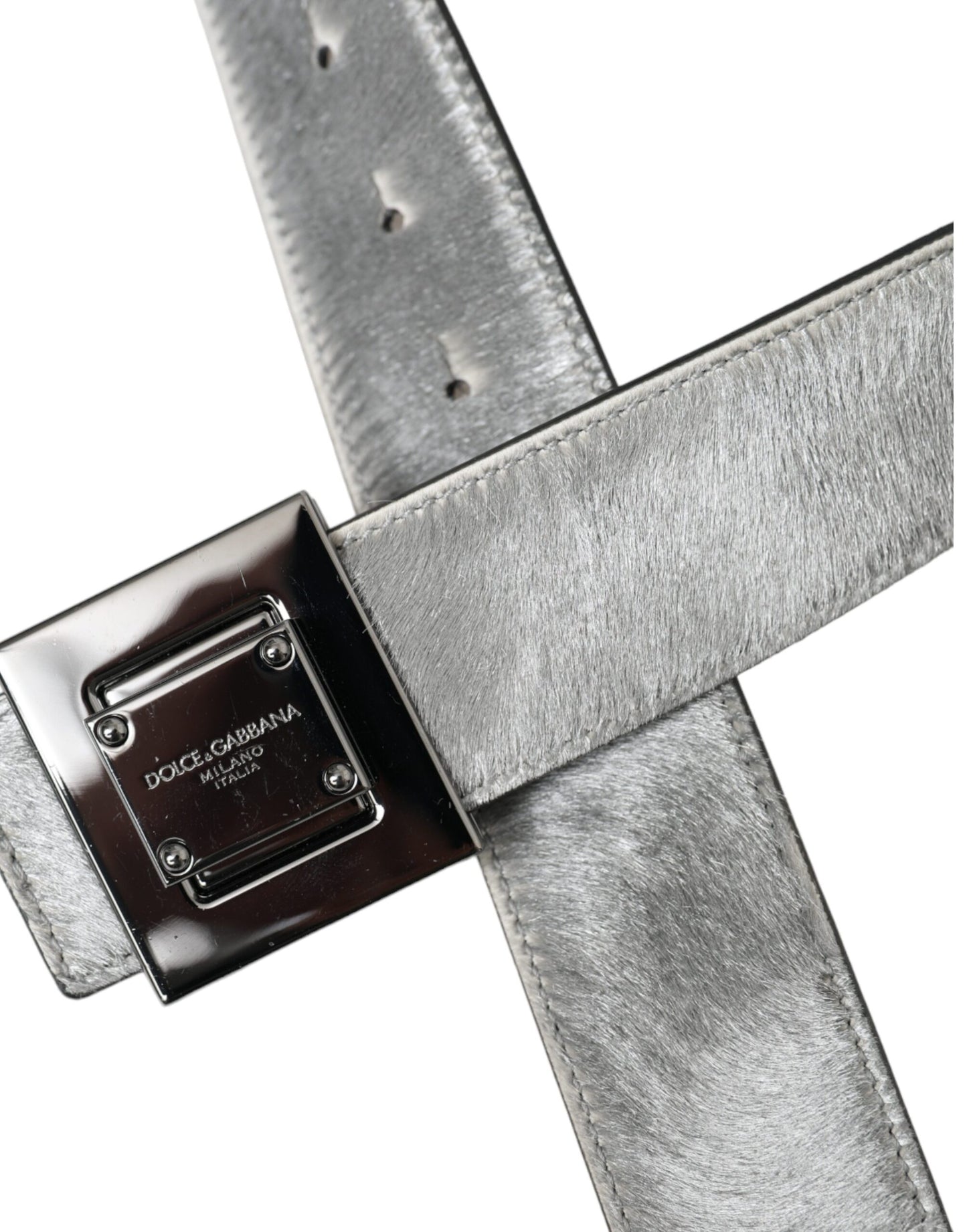 Dolce &amp; Gabbana Silver leather belt with square metal buckle