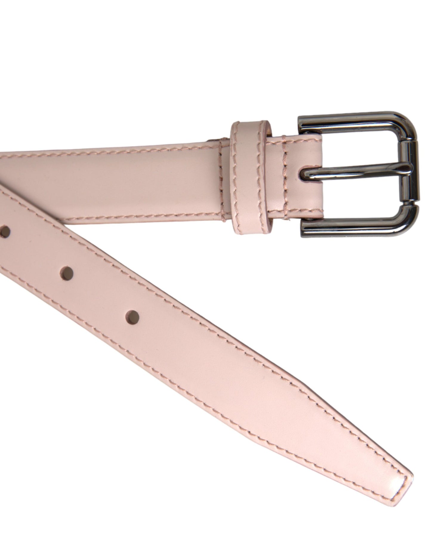 Dolce &amp; Gabbana Light Pink Leather Silver Metal Buckle Belt