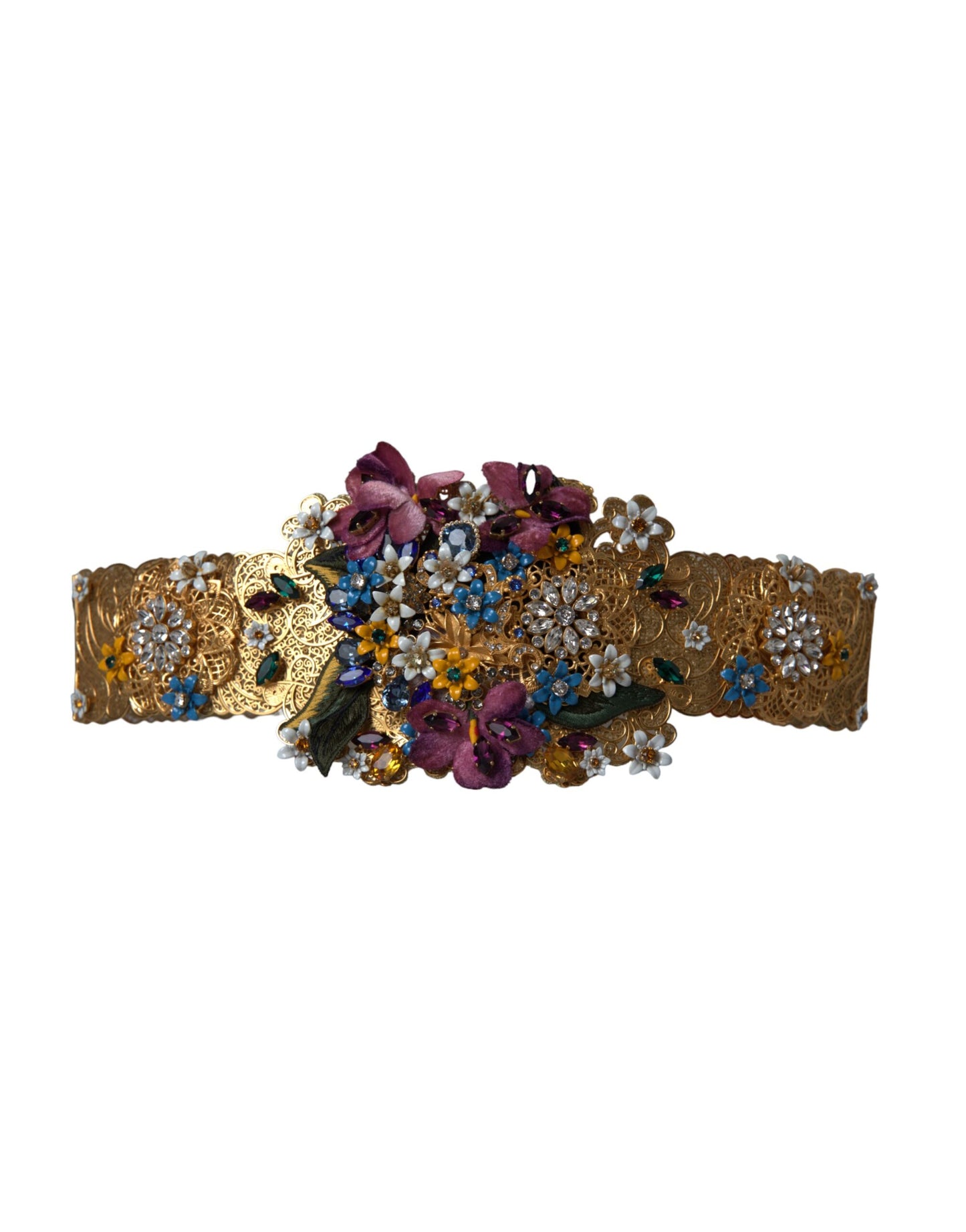 Dolce &amp; Gabbana Multicolored wide belt with floral crystal and embellishments