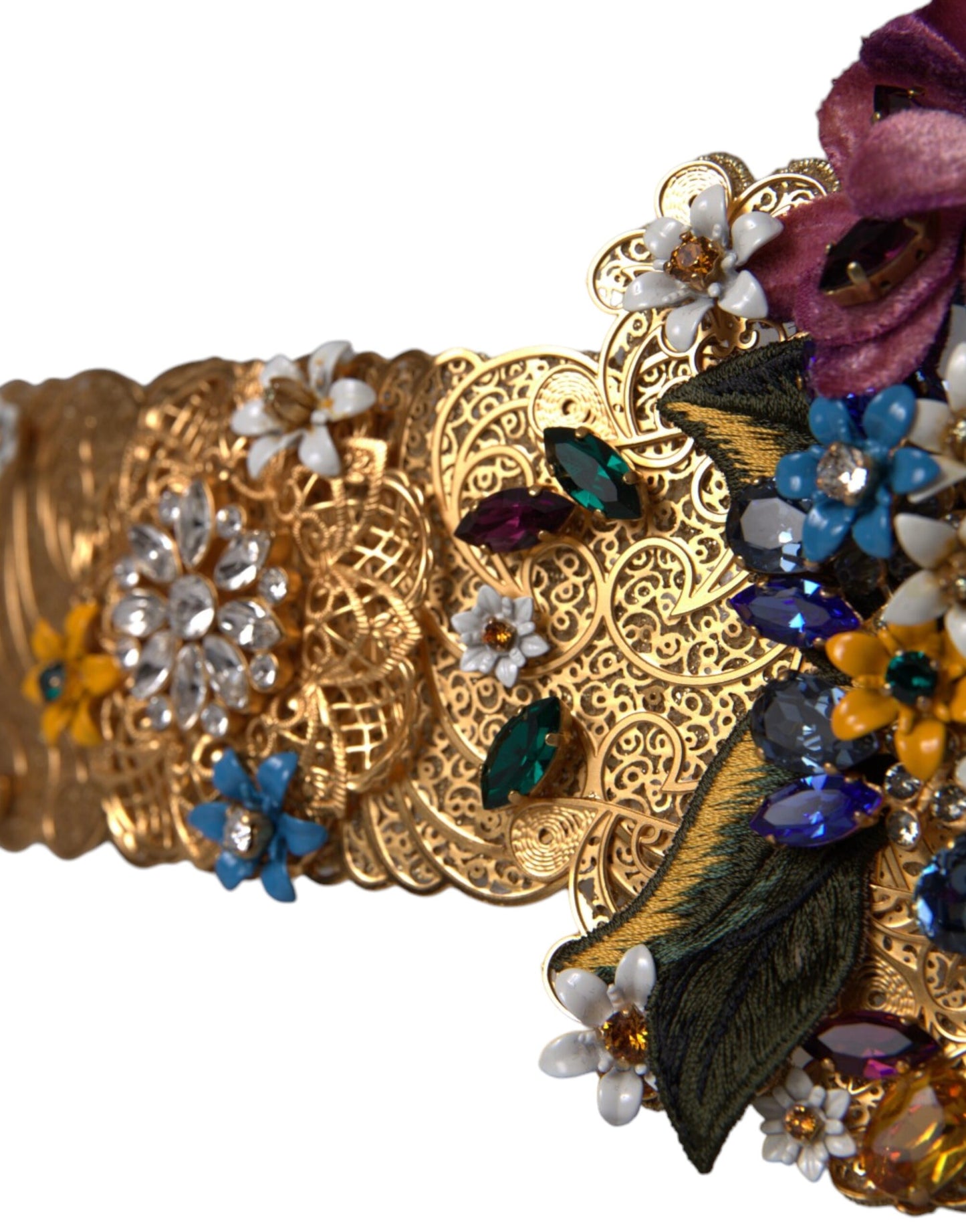 Dolce &amp; Gabbana Multicolored wide belt with floral crystal and embellishments