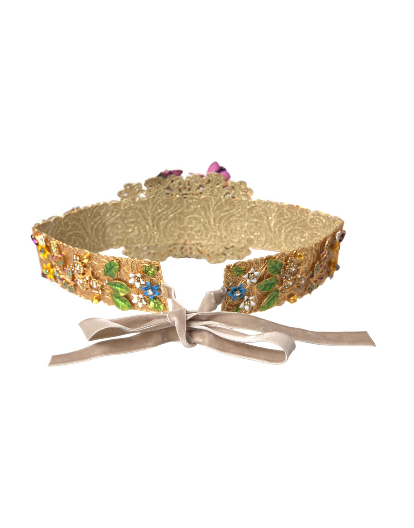 Dolce &amp; Gabbana Multicolored wide belt with floral crystal and embellishments