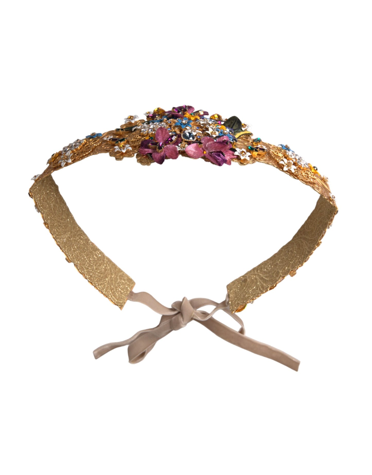 Dolce &amp; Gabbana Multicolored wide belt with floral crystal and embellishments