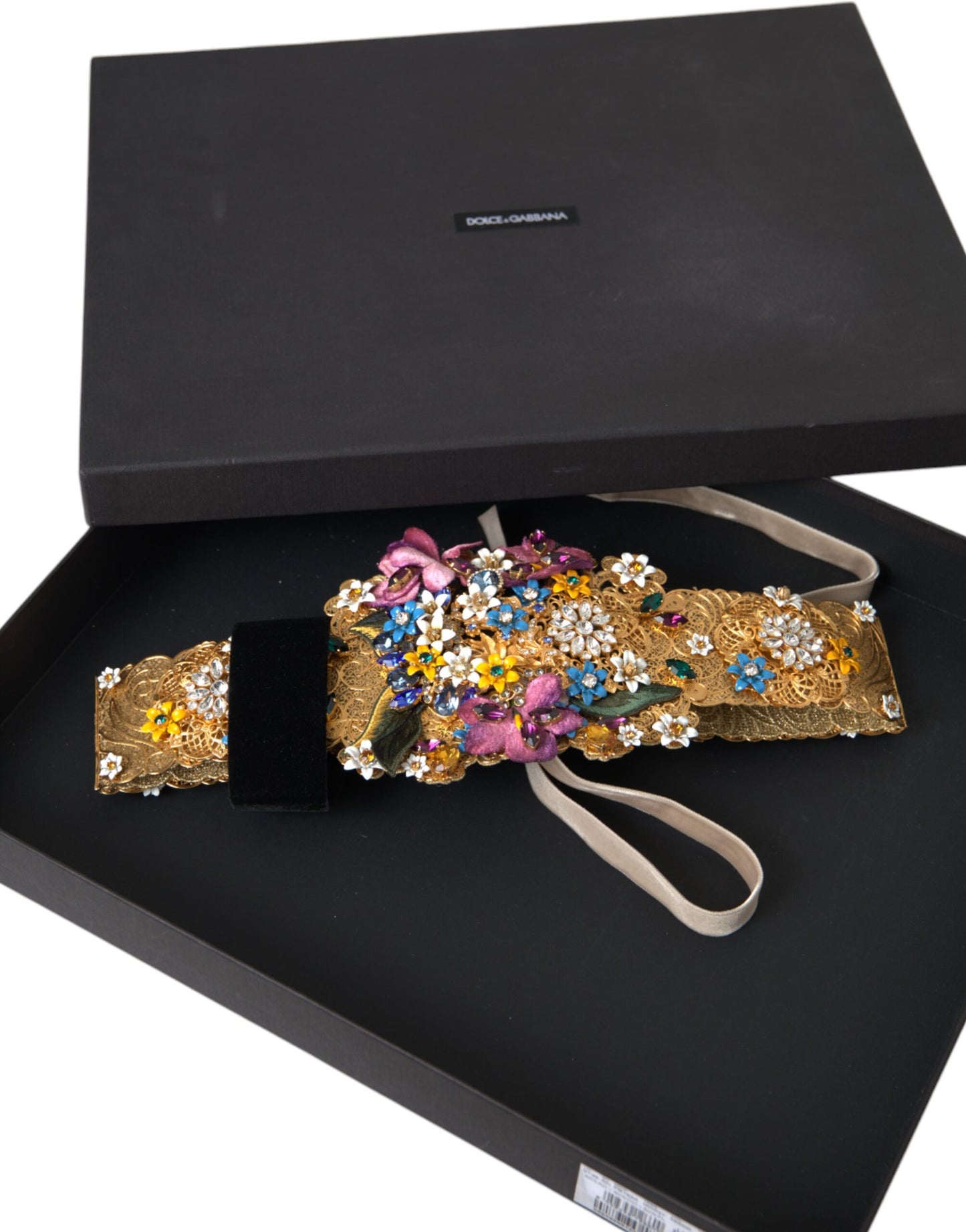 Dolce &amp; Gabbana Multicolored wide belt with floral crystal and embellishments