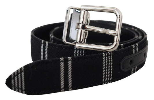 Dolce &amp; Gabbana Black White Cotton Metal Silver Buckle Belt