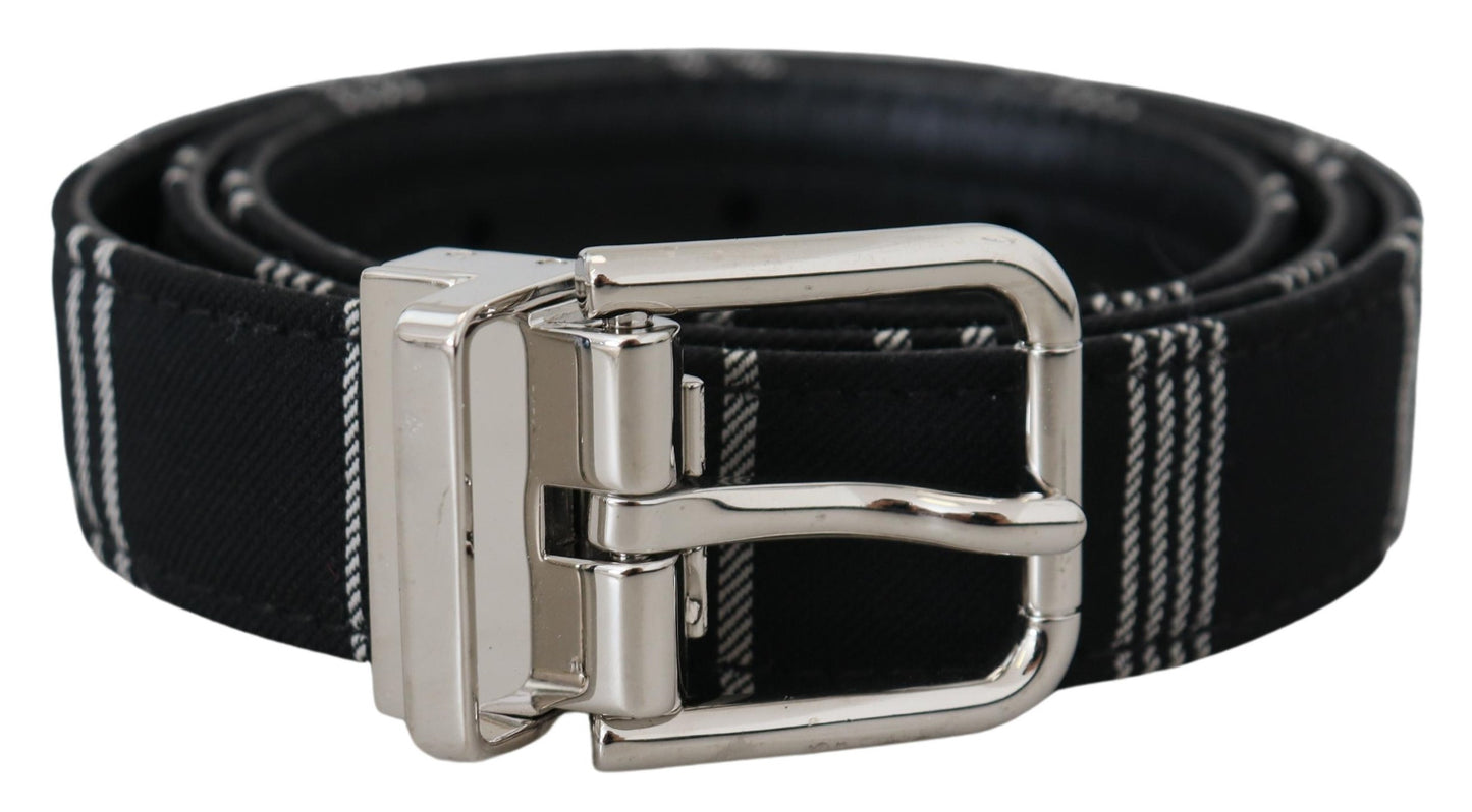 Dolce &amp; Gabbana Black White Cotton Metal Silver Buckle Belt