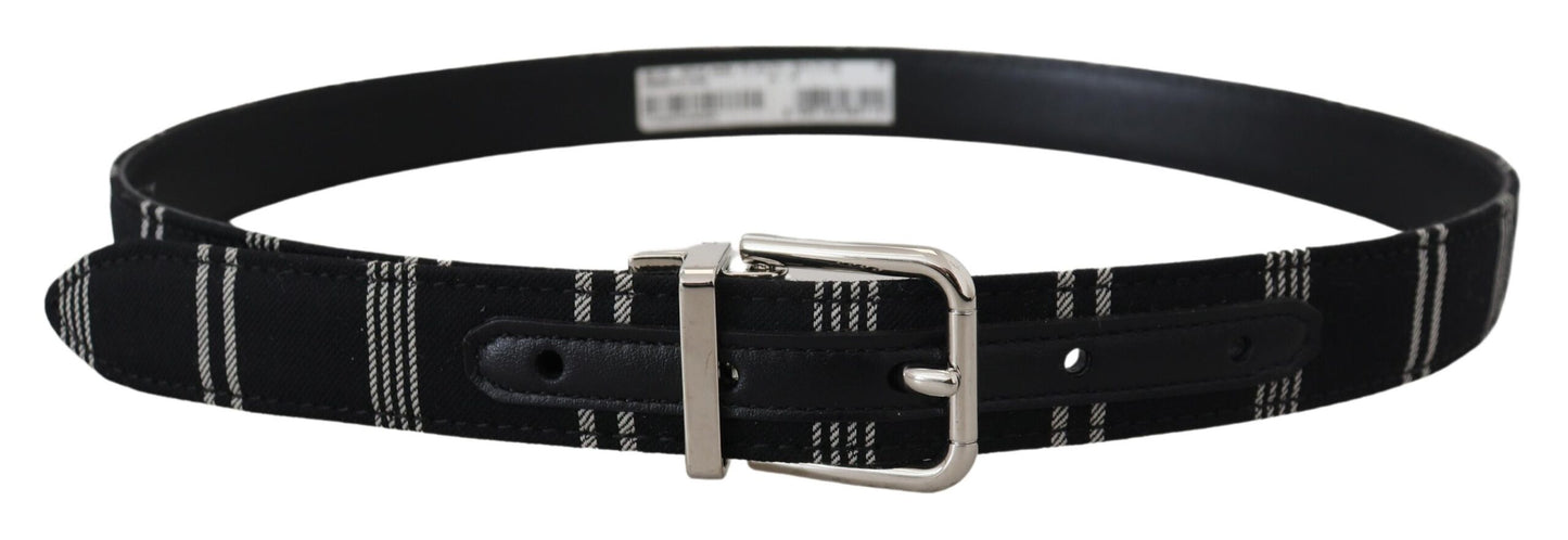 Dolce &amp; Gabbana Black White Cotton Metal Silver Buckle Belt