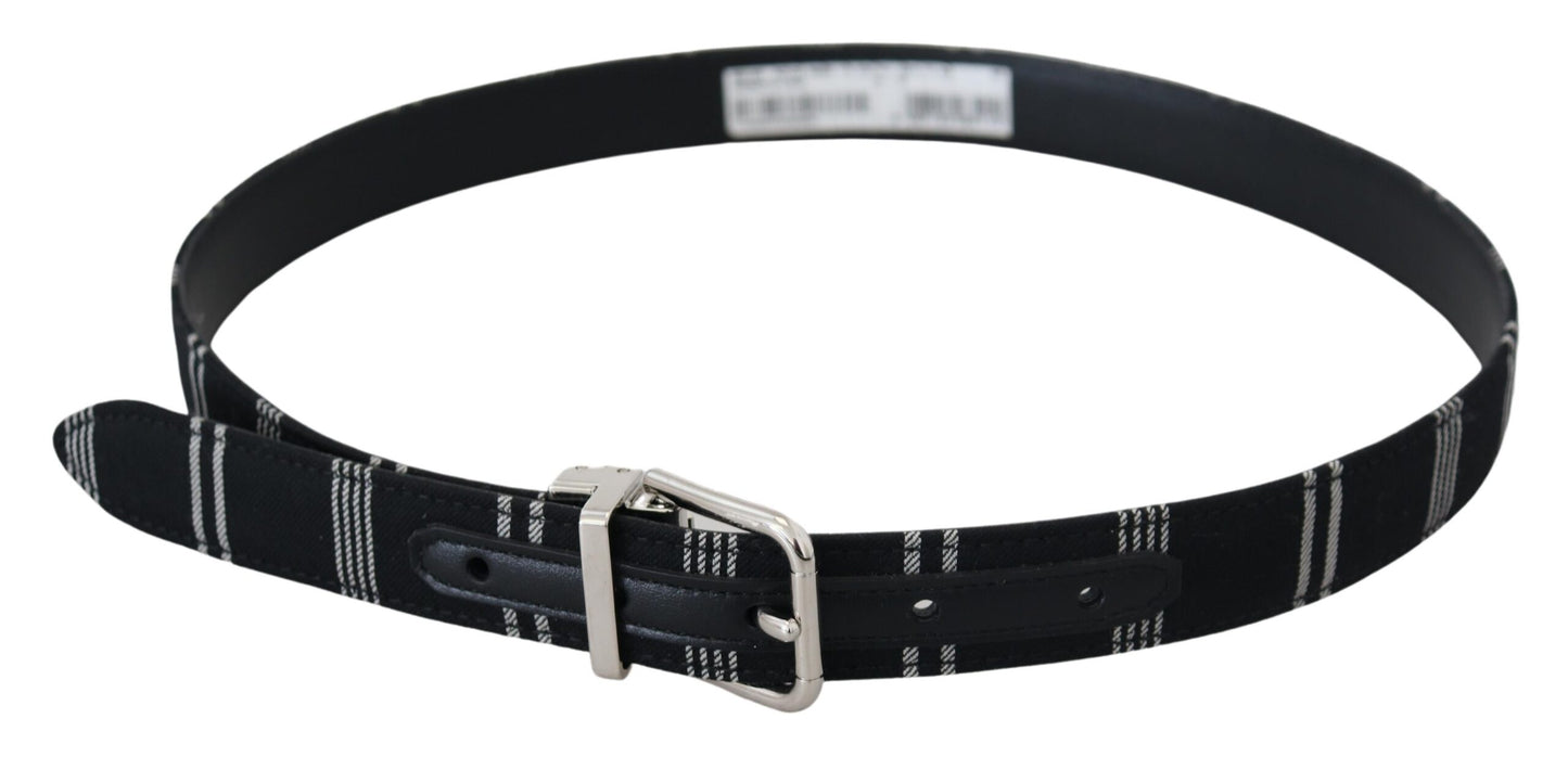 Dolce &amp; Gabbana Black White Cotton Metal Silver Buckle Belt