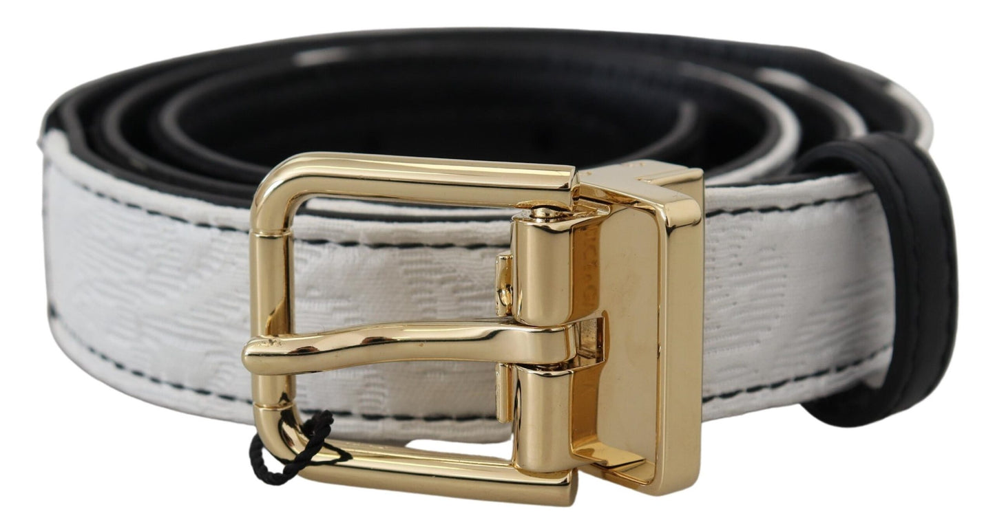 Dolce &amp; Gabbana White Black Patchwork Gold Metal Buckle Belt