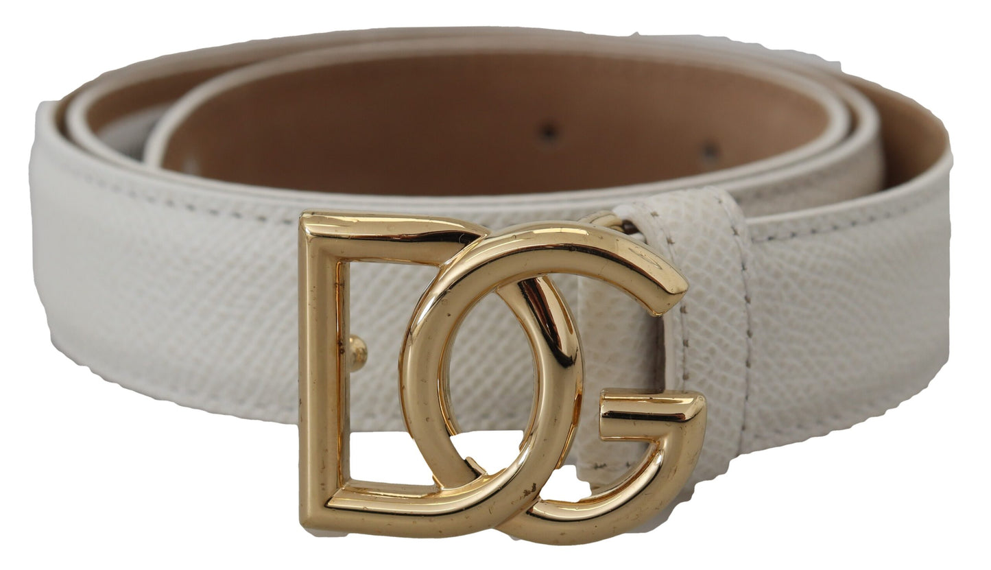 Dolce &amp; Gabbana White Leather Gold DG Logo Buckle Belt Women