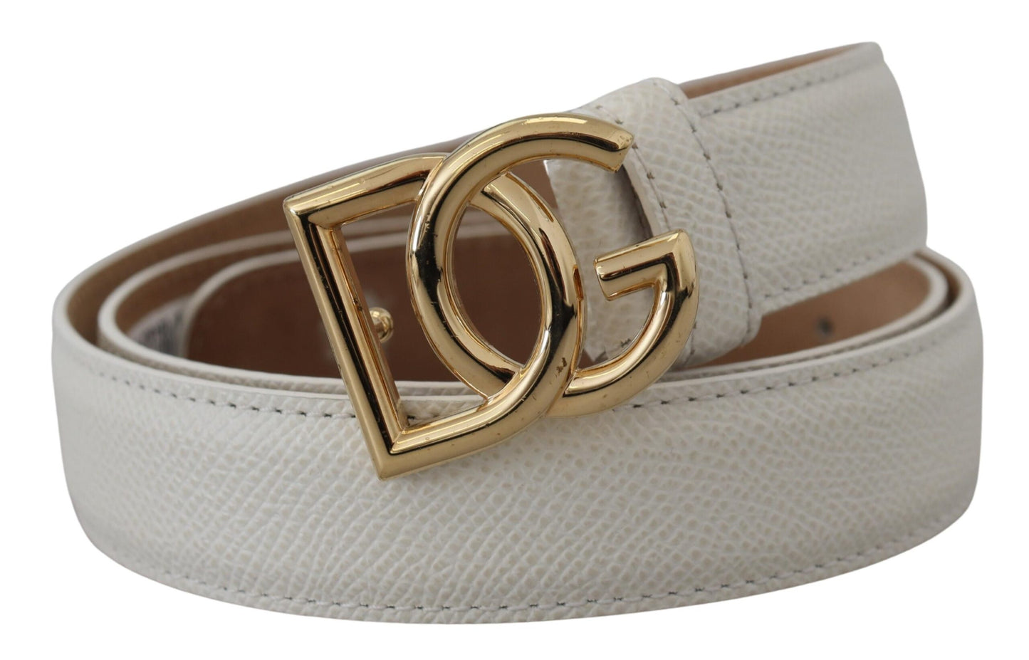 Dolce &amp; Gabbana White Leather Gold DG Logo Buckle Belt Women