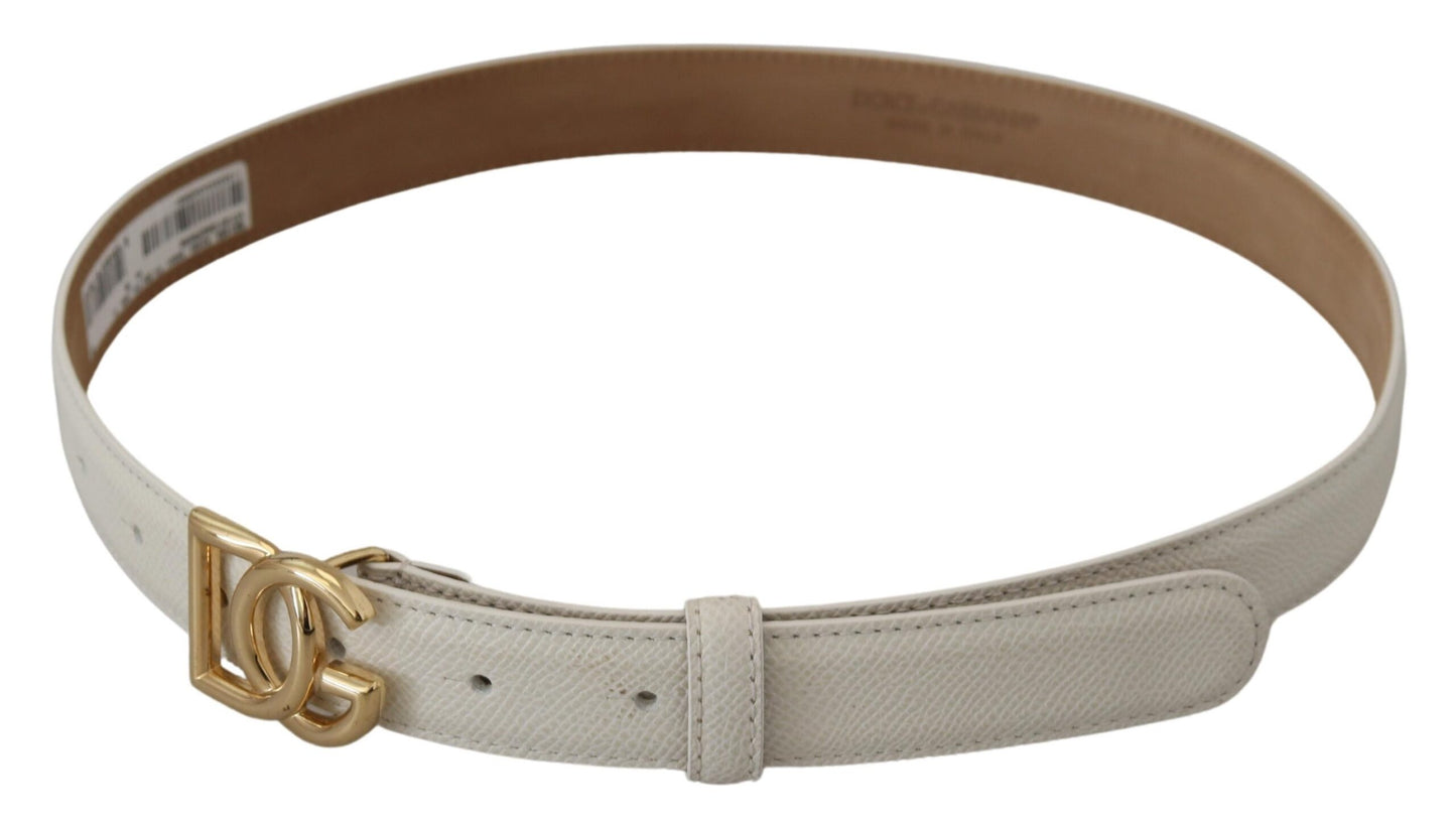 Dolce &amp; Gabbana White Leather Gold DG Logo Buckle Belt Women