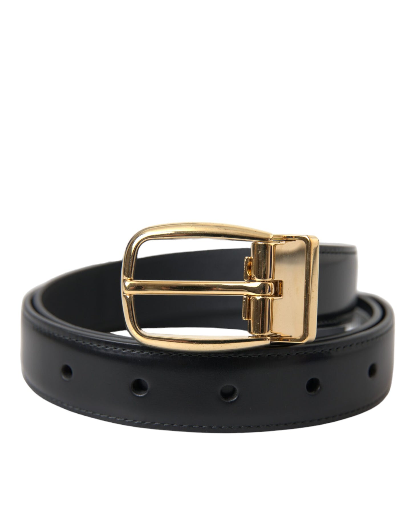 Dolce &amp; Gabbana belt in black calf leather with gold metal buckle