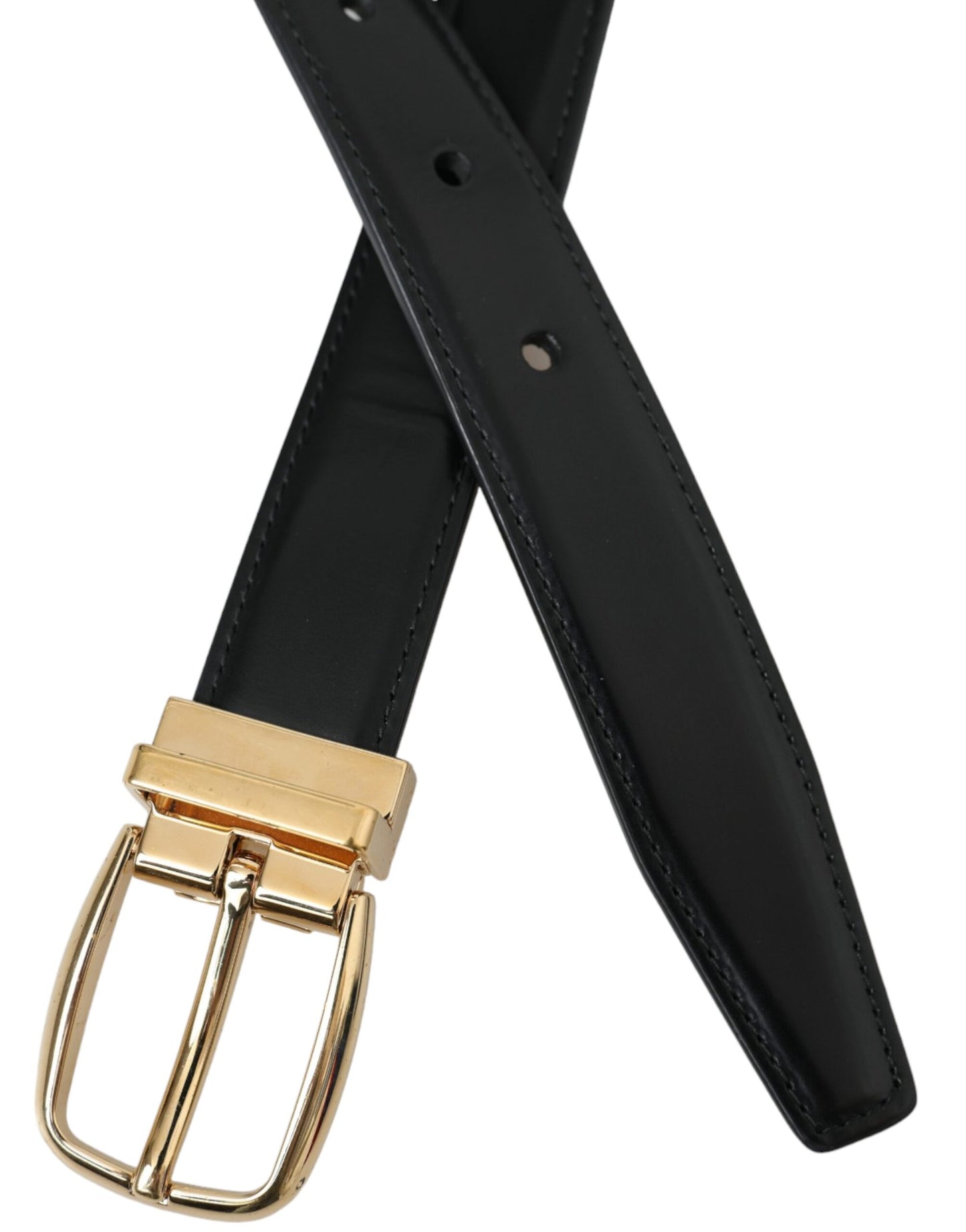 Dolce &amp; Gabbana belt in black calf leather with gold metal buckle