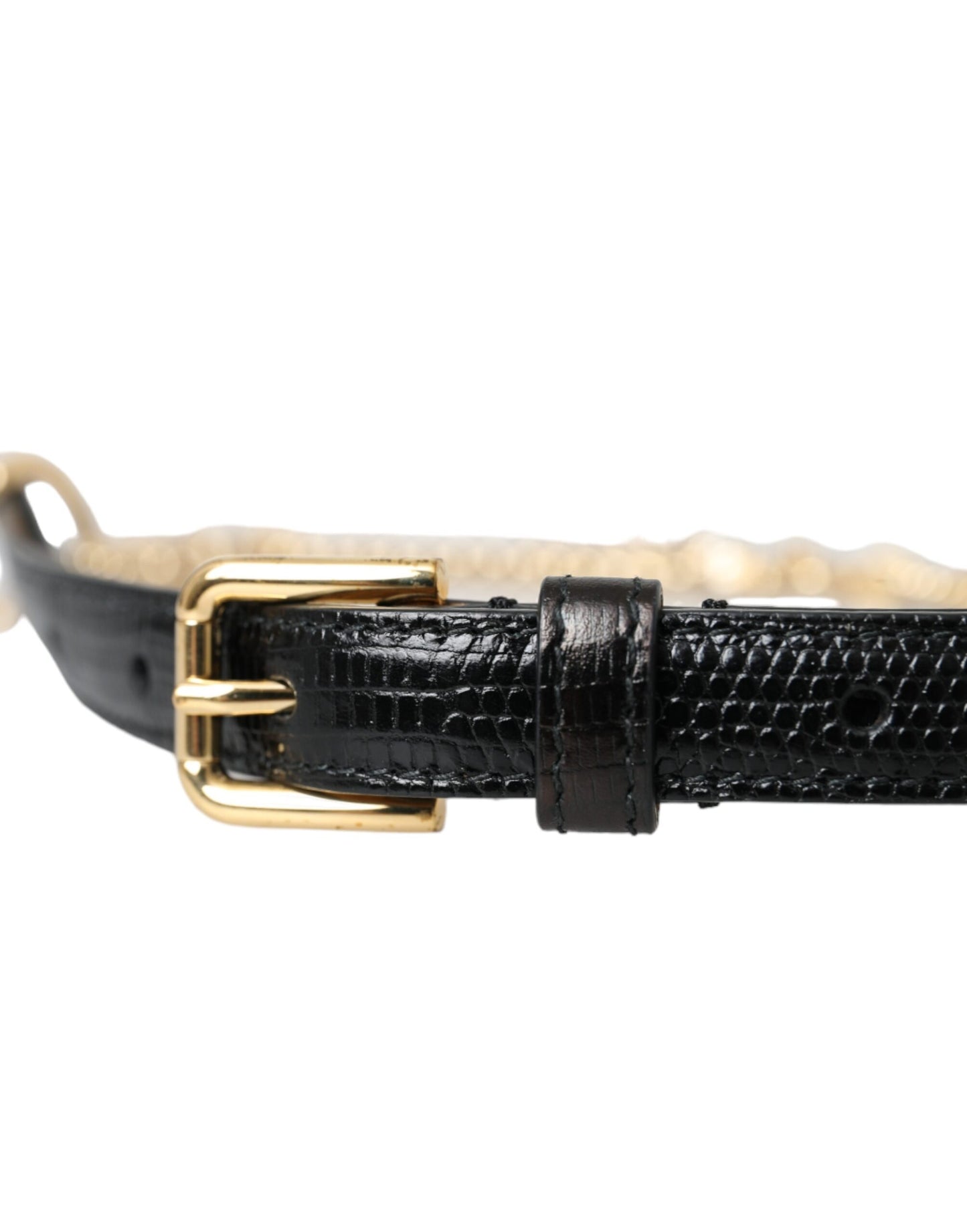 Dolce &amp; Gabbana Black Leather Gold Chain Crystal Waist Women Belt