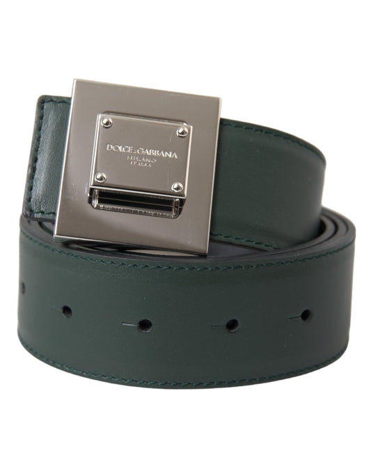 Dolce &amp; Gabbana Green calf leather belt with square metal buckle