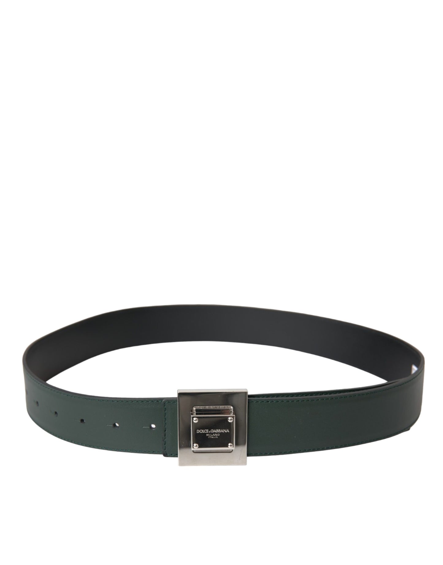 Dolce &amp; Gabbana Green calf leather belt with square metal buckle