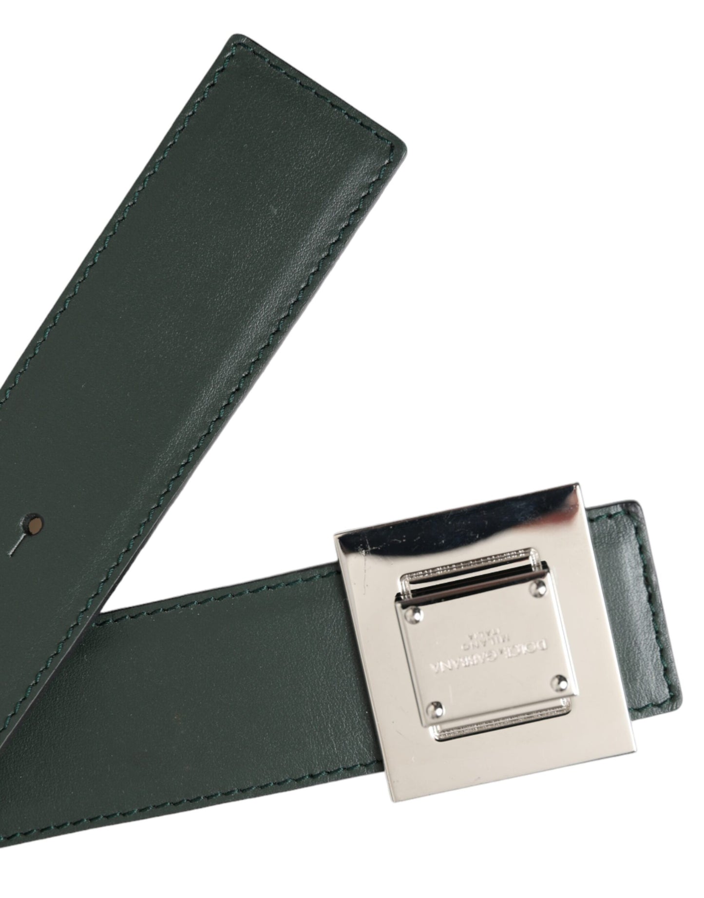 Dolce &amp; Gabbana Green calf leather belt with square metal buckle