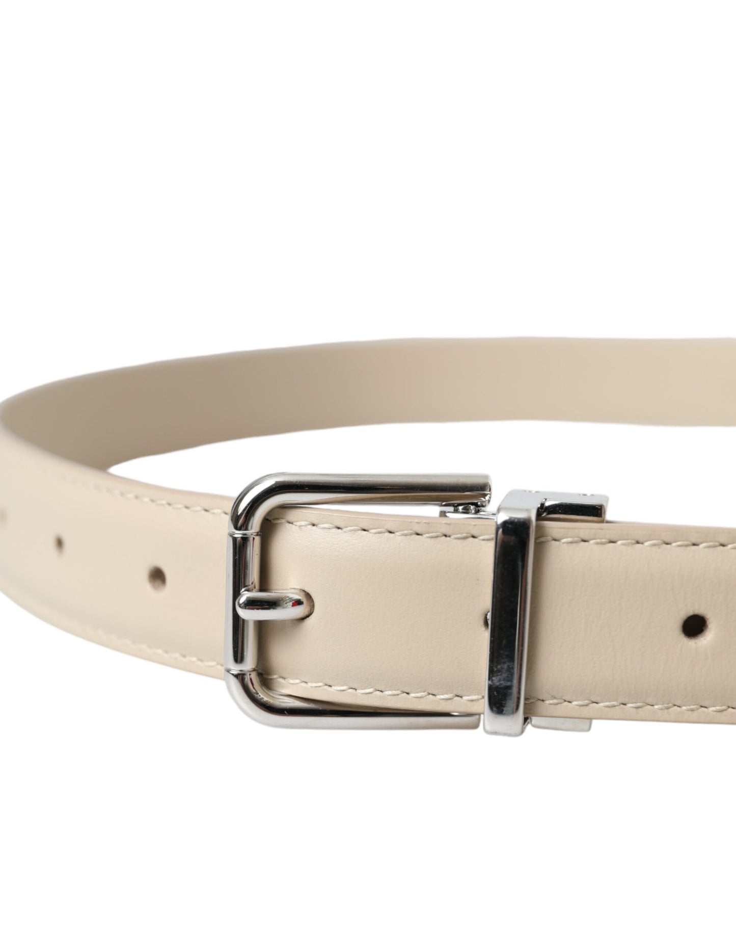 Dolce &amp; Gabbana belt in beige calf leather with silver metal buckle