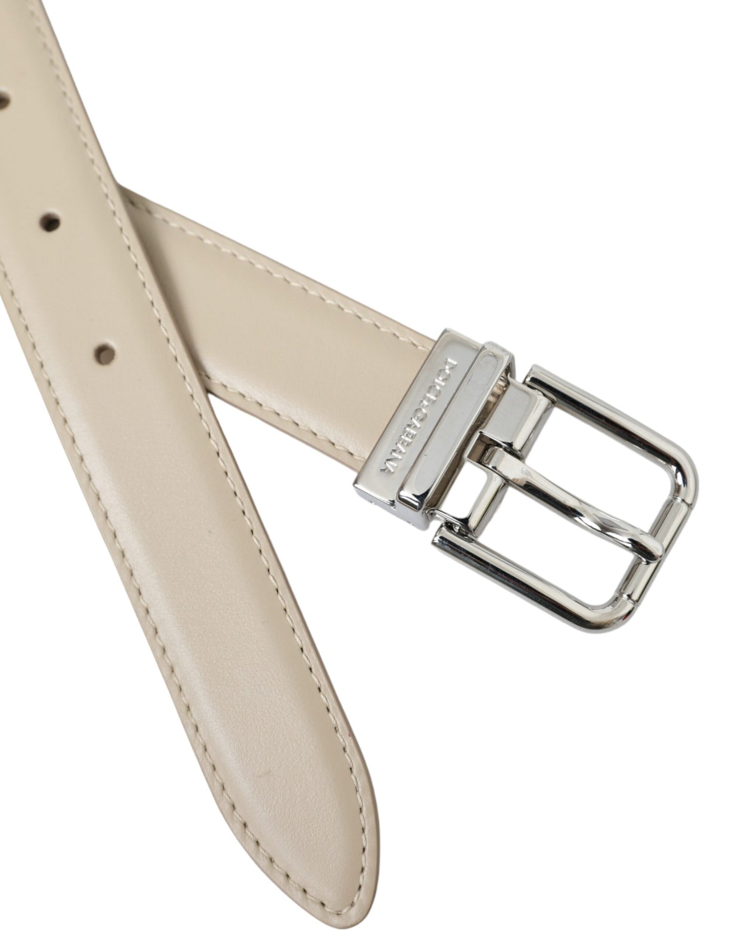 Dolce &amp; Gabbana belt in beige calf leather with silver metal buckle