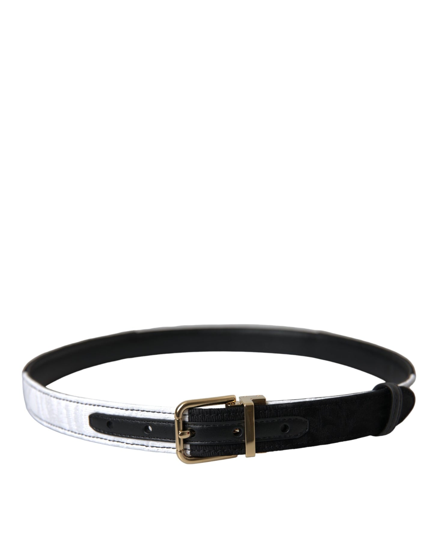 Dolce &amp; Gabbana Black white patchwork belt with gold metal buckle