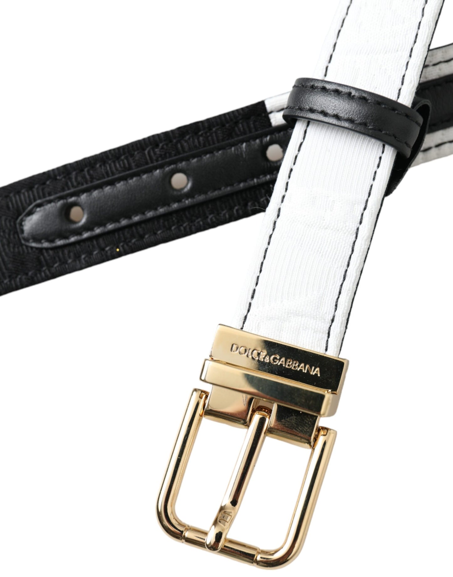 Dolce &amp; Gabbana Black white patchwork belt with gold metal buckle