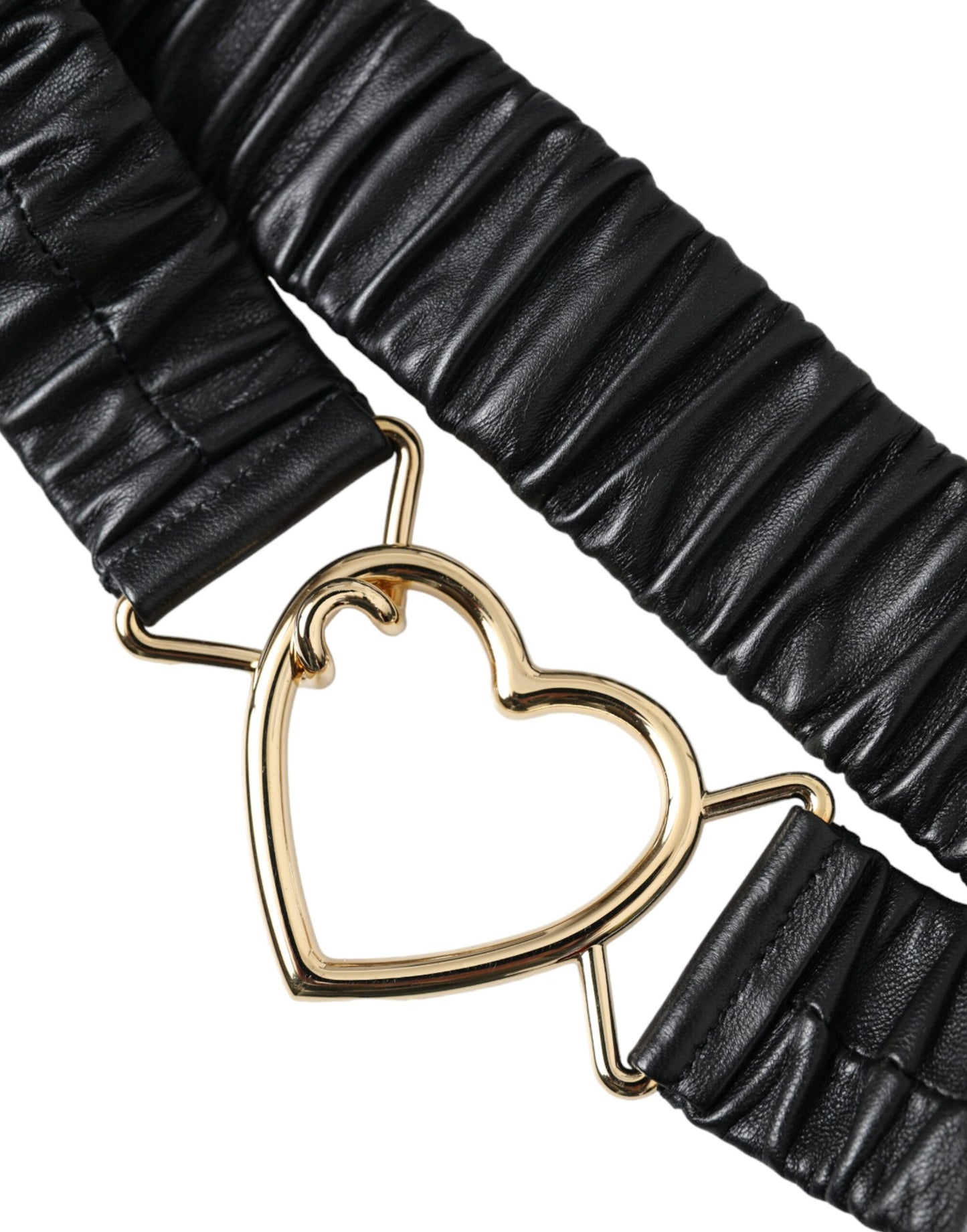 Dolce &amp; Gabbana Black Leather Gold Heart Metal Buckle Belt