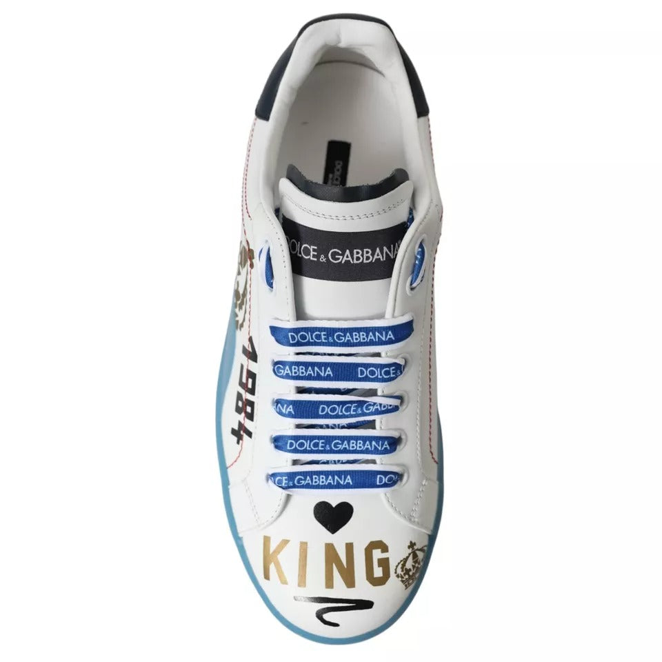 Dolce &amp; Gabbana Blue White Printed Portofino Melt Sneakers Shoes