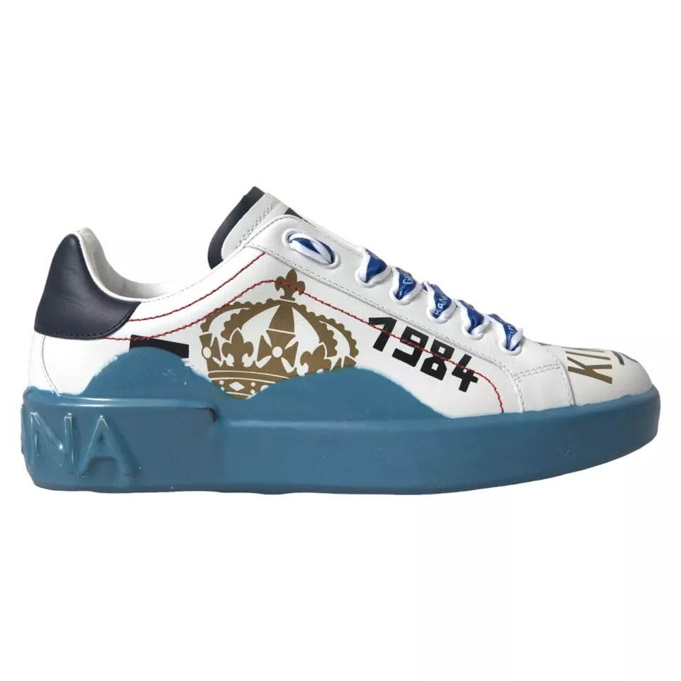 Dolce &amp; Gabbana Blue White Printed Portofino Melt Sneakers Shoes