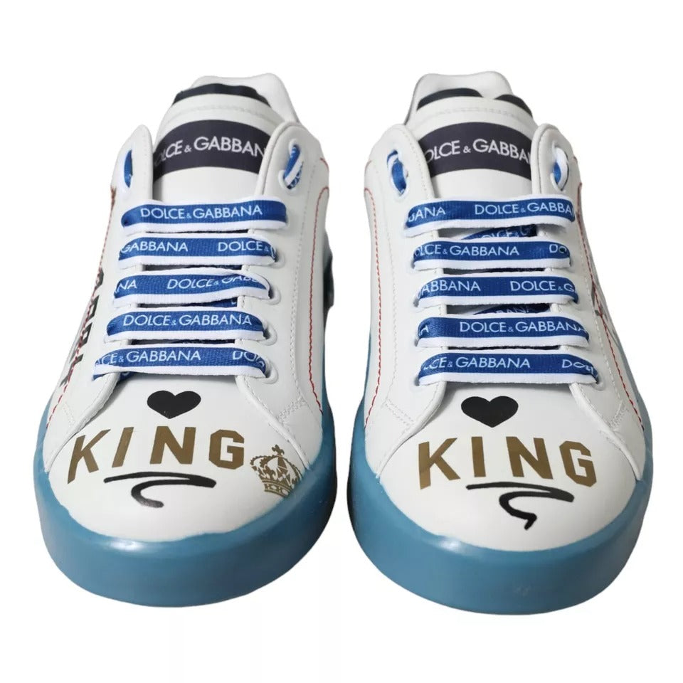 Dolce &amp; Gabbana Blue White Printed Portofino Melt Sneakers Shoes