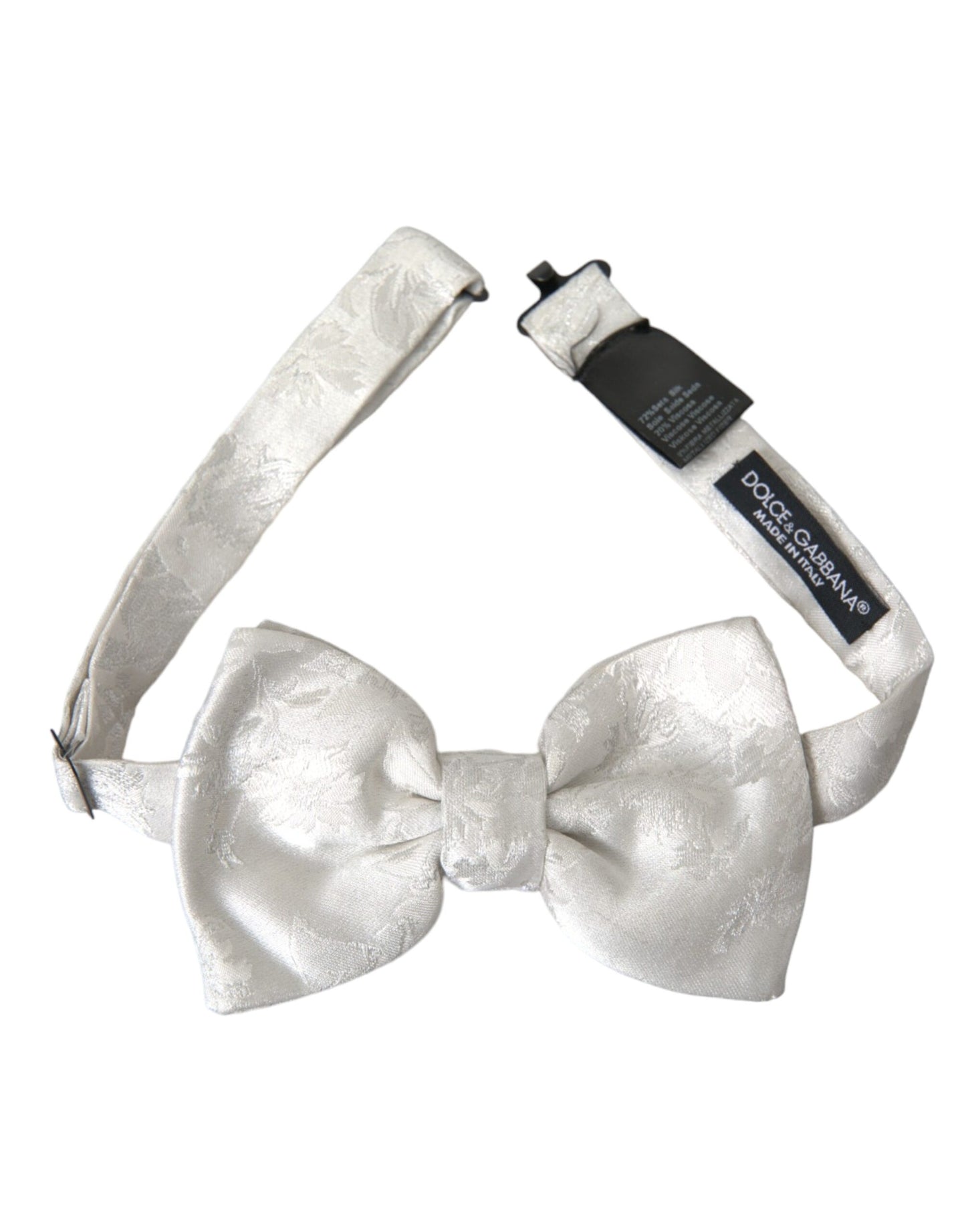 Dolce &amp; Gabbana White Floral Silk Bow Tie for Men with Adjustable Neck