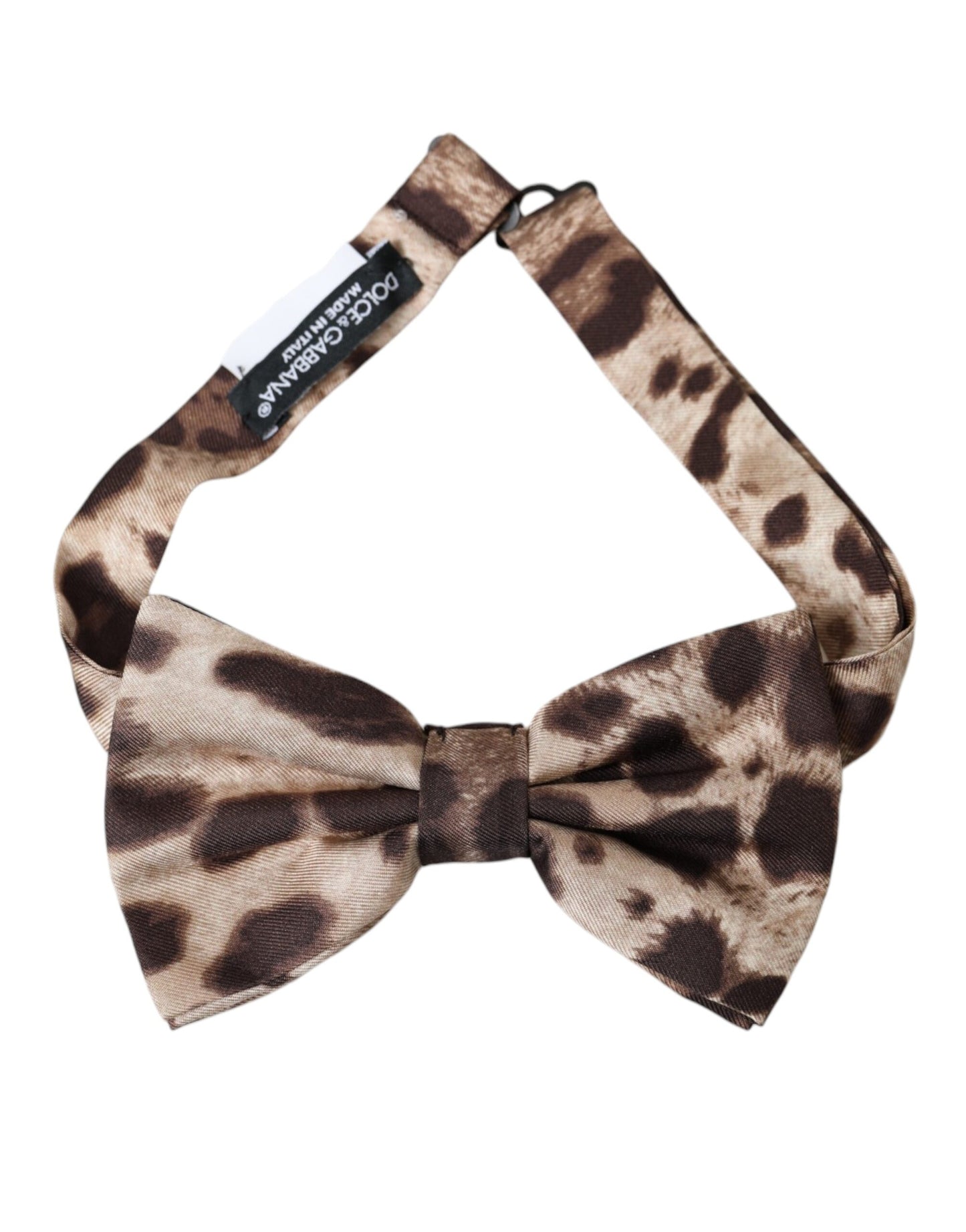 Dolce &amp; Gabbana Brown Leopard Silk Adjustable Neck Men Bow Tie