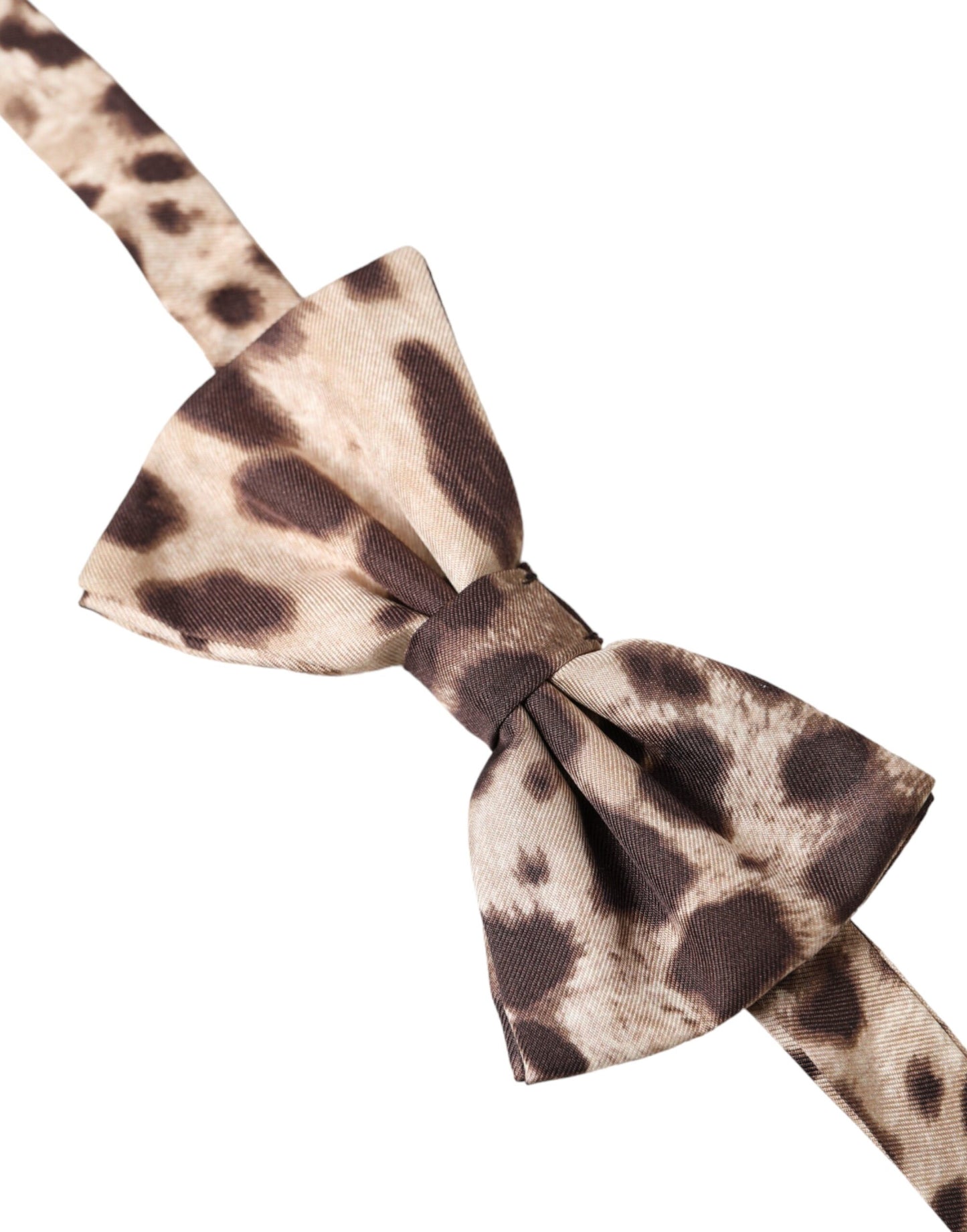 Dolce &amp; Gabbana Brown Leopard Silk Adjustable Neck Men Bow Tie